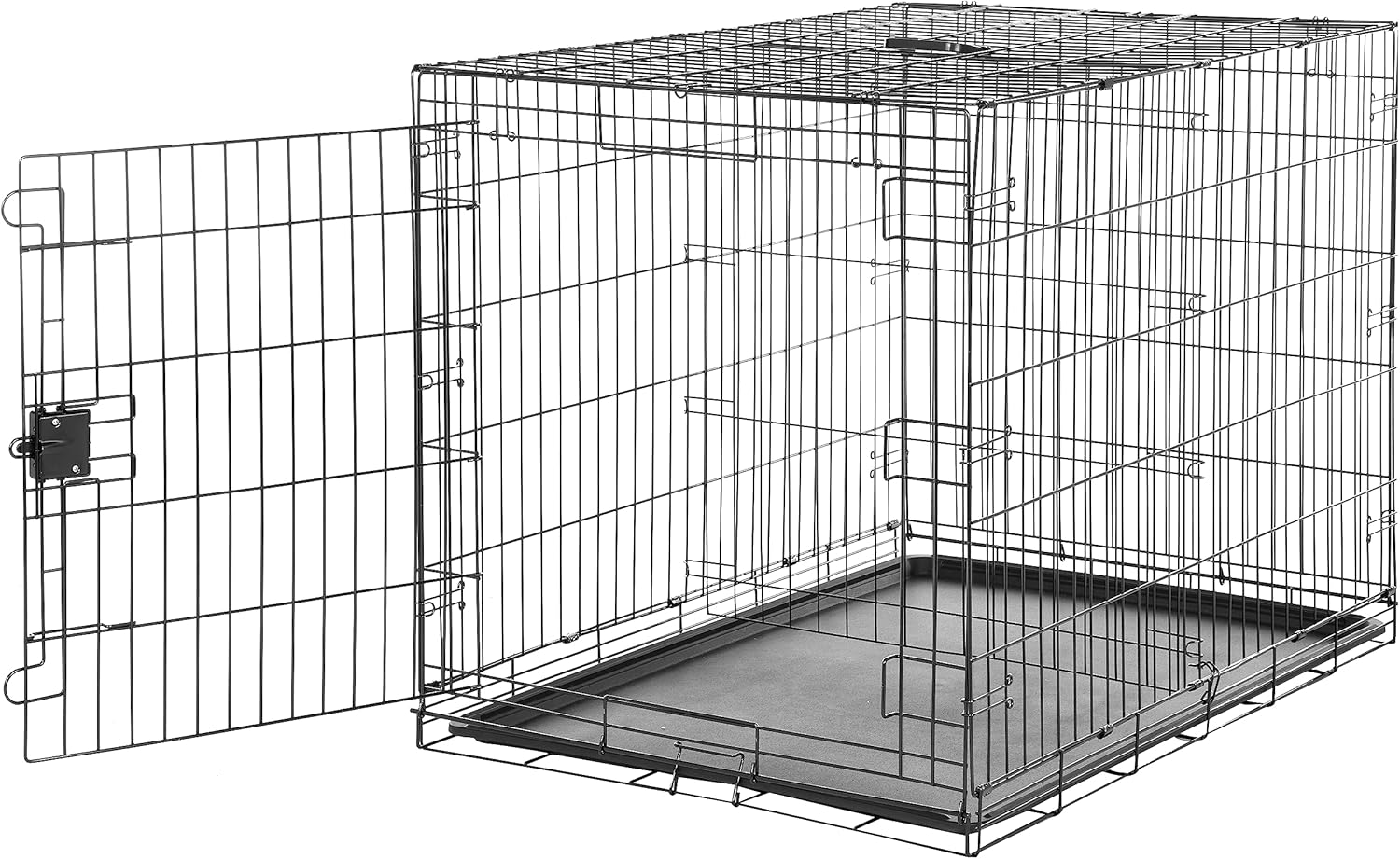 Amazon Basics Durable, Foldable Metal Wire Pet Crate with Tray, Portable and Sturdy for Travel, Single Door, Divider Panel, Perfect Size for Small Dogs, 22 x 13 x 16 in, Black