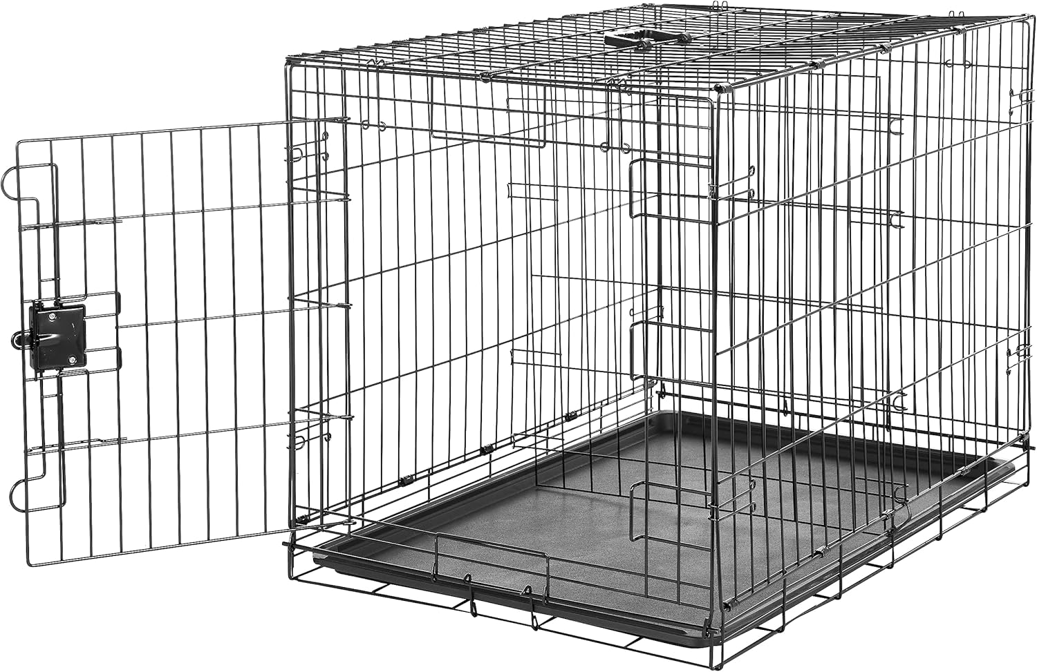 Amazon Basics Durable, Foldable Metal Wire Pet Crate with Tray, Portable and Sturdy for Travel, Single Door, Divider Panel, Perfect Size for Small Dogs, 22 x 13 x 16 in, Black