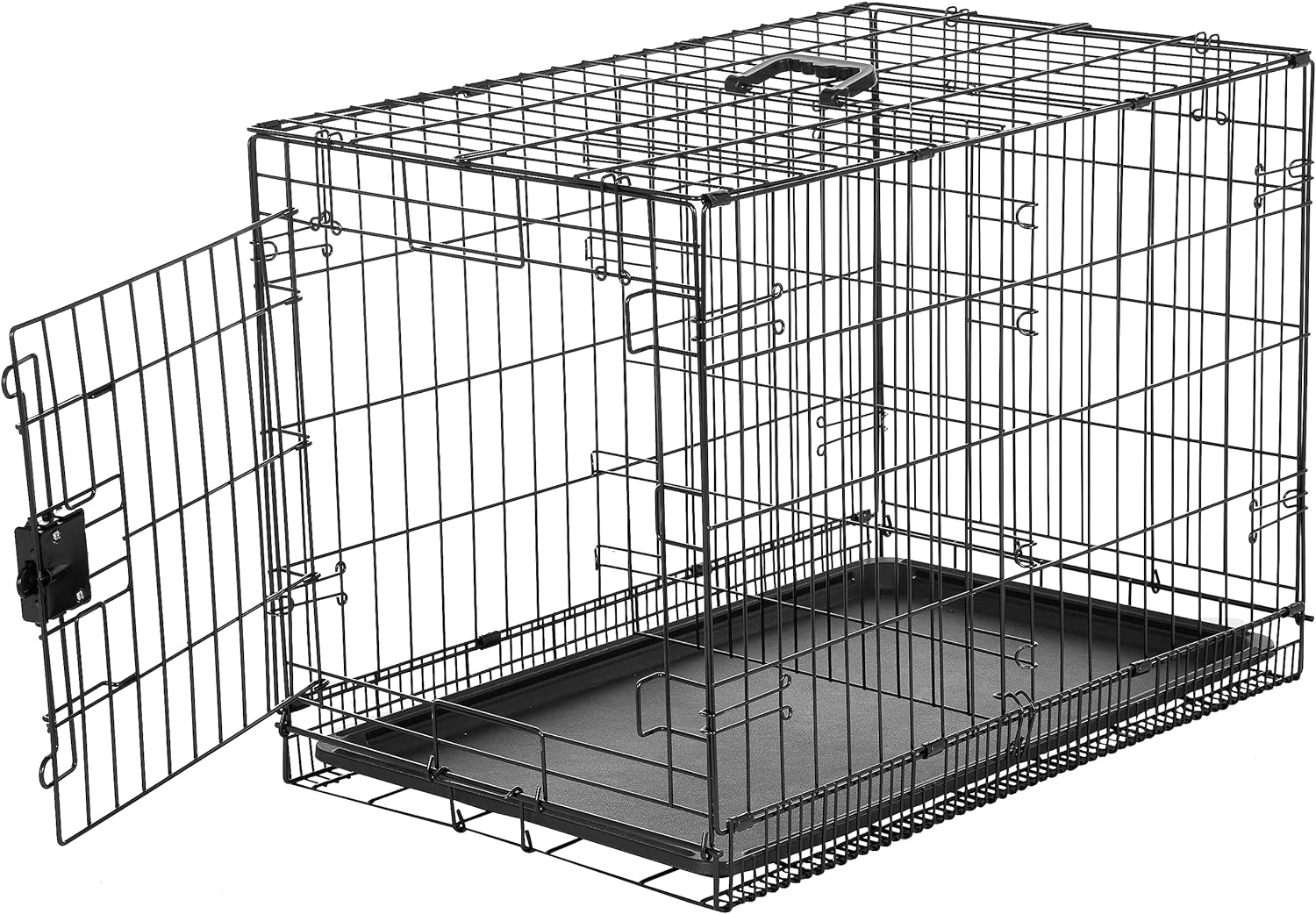 Amazon Basics Durable, Foldable Metal Wire Pet Crate with Tray, Portable and Sturdy for Travel, Single Door, Divider Panel, Perfect Size for Small Dogs, 22 x 13 x 16 in, Black