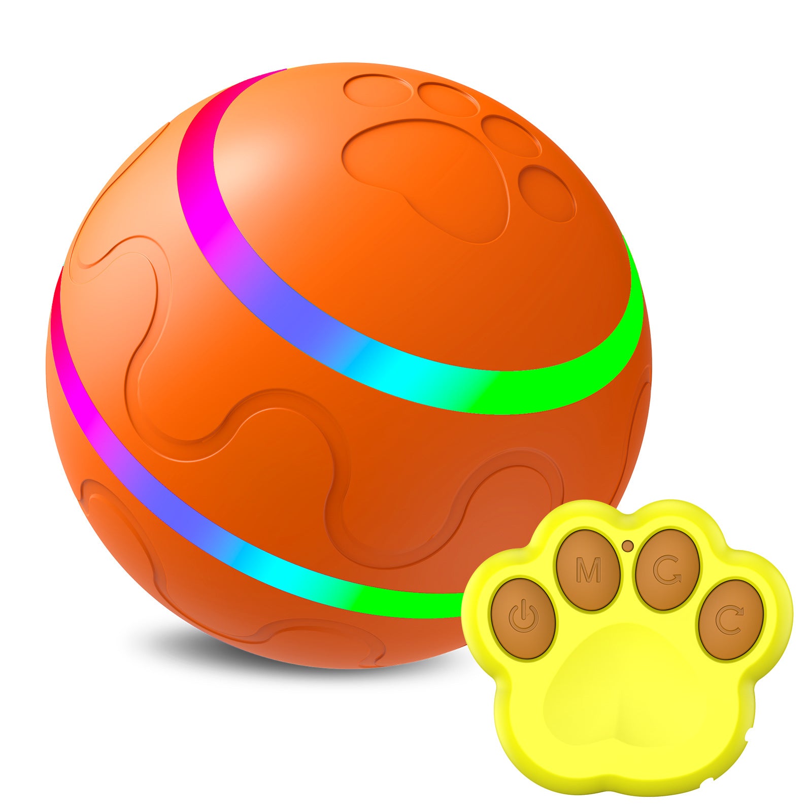 New Interactive Dog Toy with Remote Control and LED Flash Light, Self Rolling USB Rechargeable Ball That has 2 Modes, Motion Activated Ball Toys for Dogs/Cats with 2 Work Modes - Orange