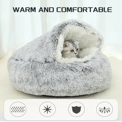 Plush Hooded Cat Bed - Donut