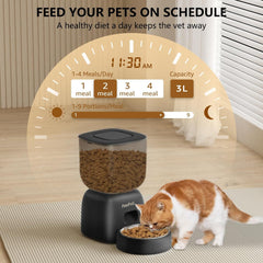 Smart Cat Feeding System - Dual Power Cat Feeder & Water Dispenser With Locking Lid, Desiccant Bag, Precise Portion Control For 4 Daily Meals, 10s Voice Recording Option