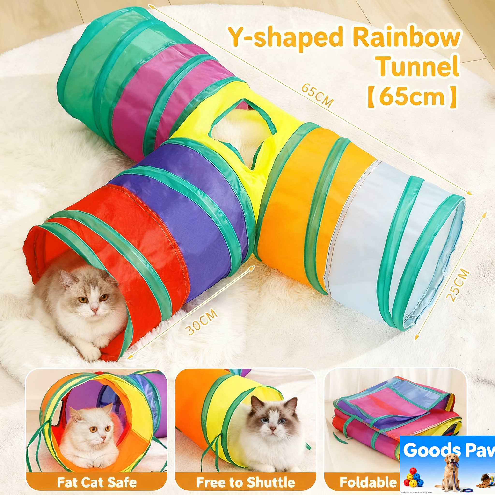 iCAGY Cat Tunnel for Indoor Cats Interactive, Rabbit Tunnel Toys, Pet Toys Play Tunnels for Cats Kittens Rabbits Puppies Crinkle Pop Up Rainbow 45"