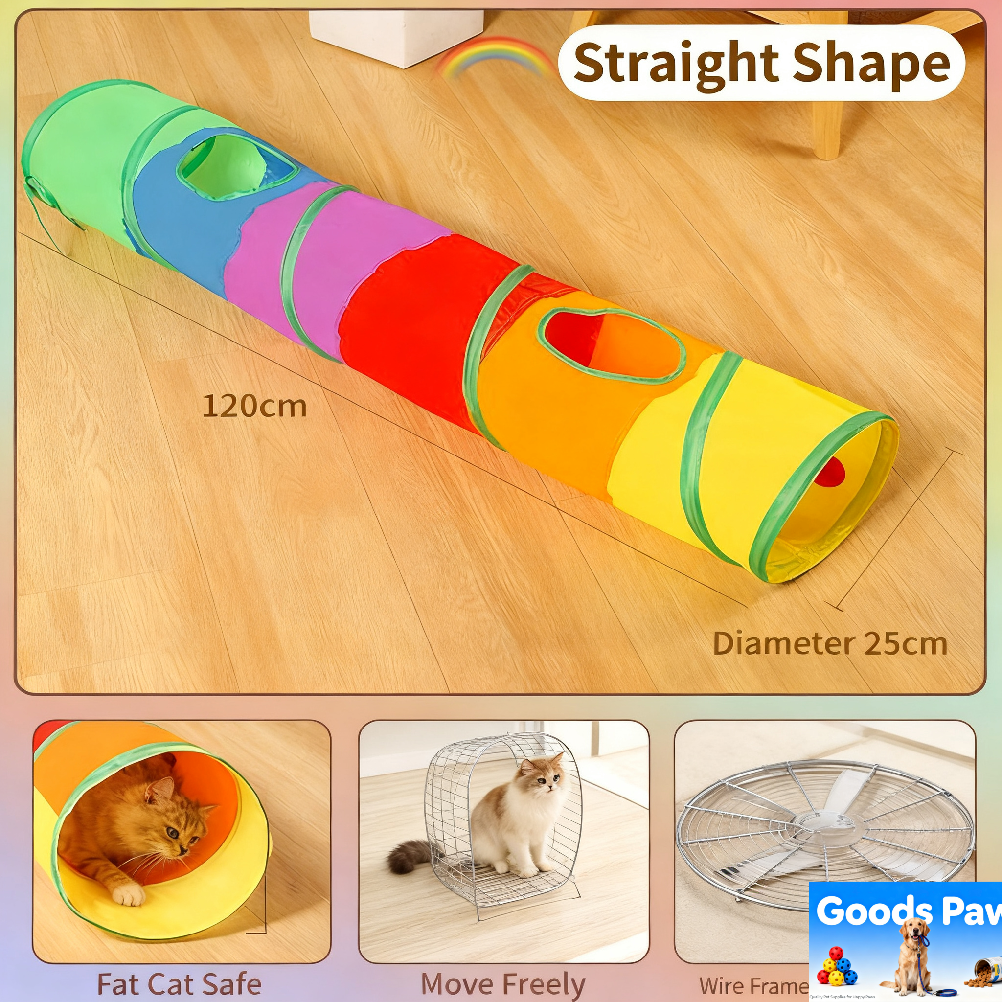 iCAGY Cat Tunnel for Indoor Cats Interactive, Rabbit Tunnel Toys, Pet Toys Play Tunnels for Cats Kittens Rabbits Puppies Crinkle Pop Up Rainbow 45"