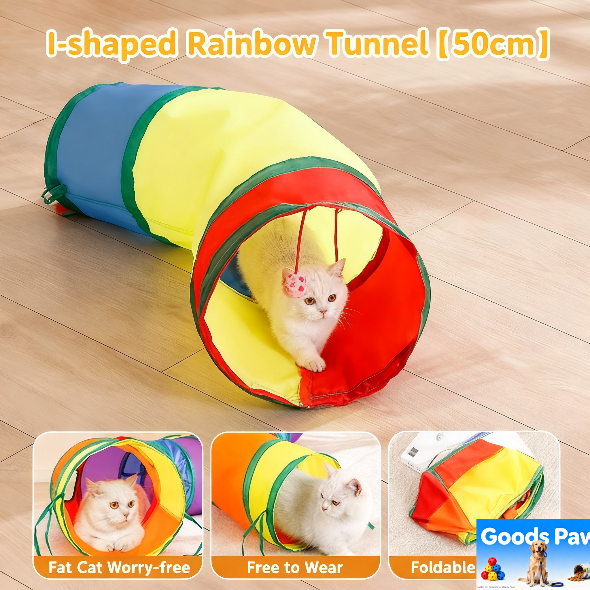 iCAGY Cat Tunnel for Indoor Cats Interactive, Rabbit Tunnel Toys, Pet Toys Play Tunnels for Cats Kittens Rabbits Puppies Crinkle Pop Up Rainbow 45"
