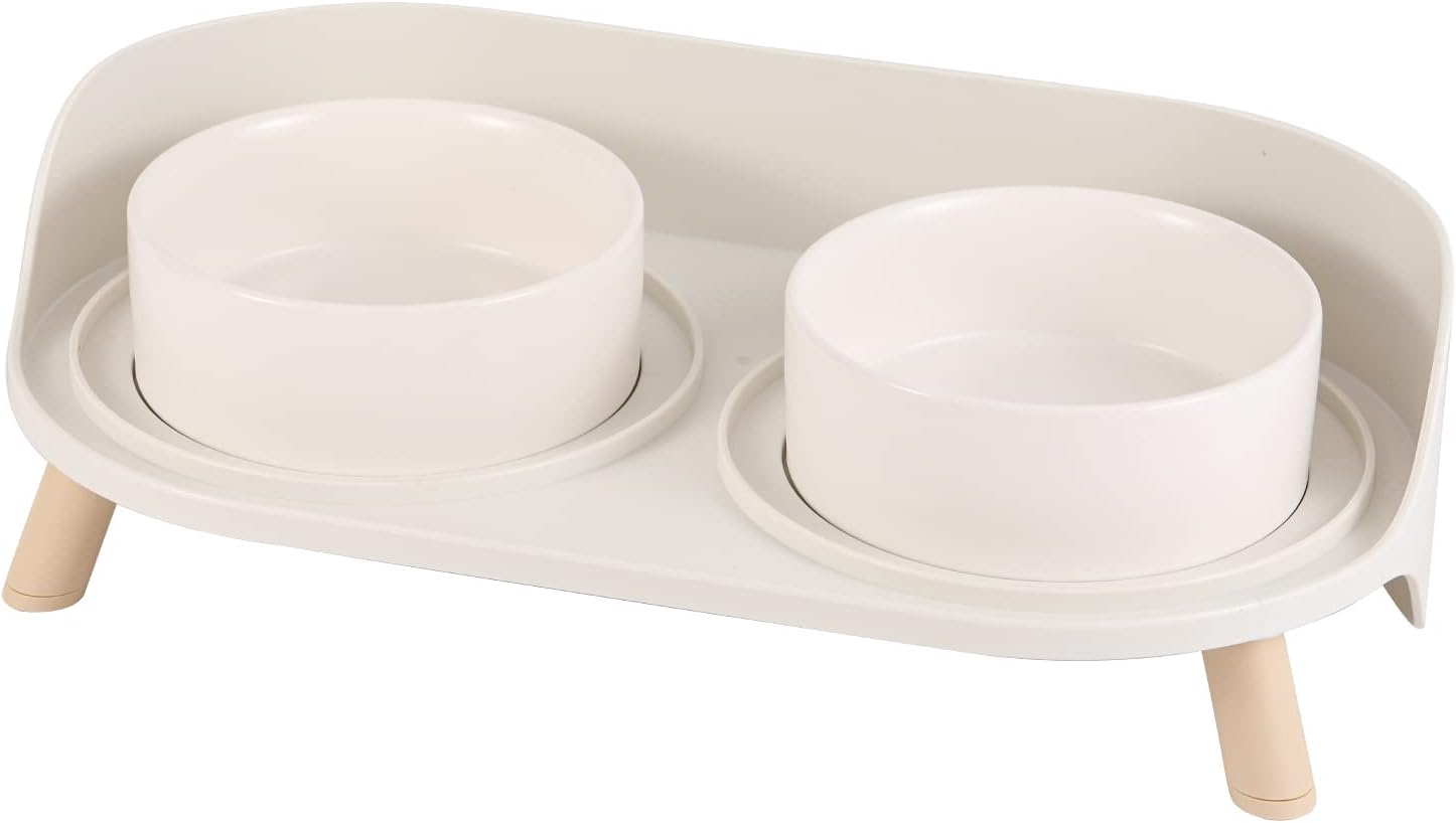 Elevated Ceramic Dog Bowl Set - Double Dog Feeding Bowls with Stand Splash Proof - Raised Dishes for Food and Water - Ideal for Small to Medium Dogs - 2 x 850 ml - 28.74 oz