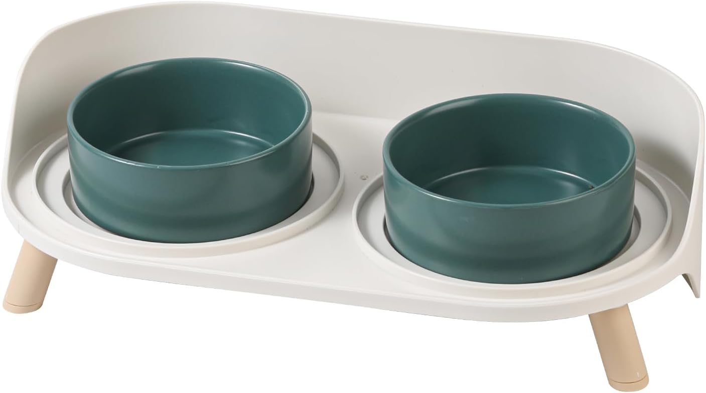 Elevated Ceramic Dog Bowl Set - Double Dog Feeding Bowls with Stand Splash Proof - Raised Dishes for Food and Water - Ideal for Small to Medium Dogs - 2 x 850 ml - 28.74 oz