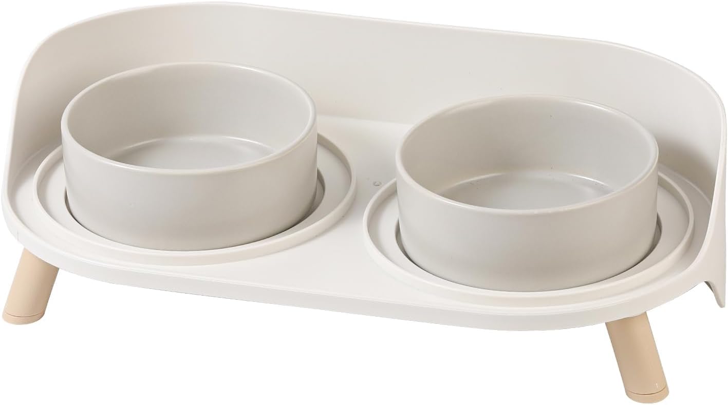 Elevated Ceramic Dog Bowl Set - Double Dog Feeding Bowls with Stand Splash Proof - Raised Dishes for Food and Water - Ideal for Small to Medium Dogs - 2 x 850 ml - 28.74 oz