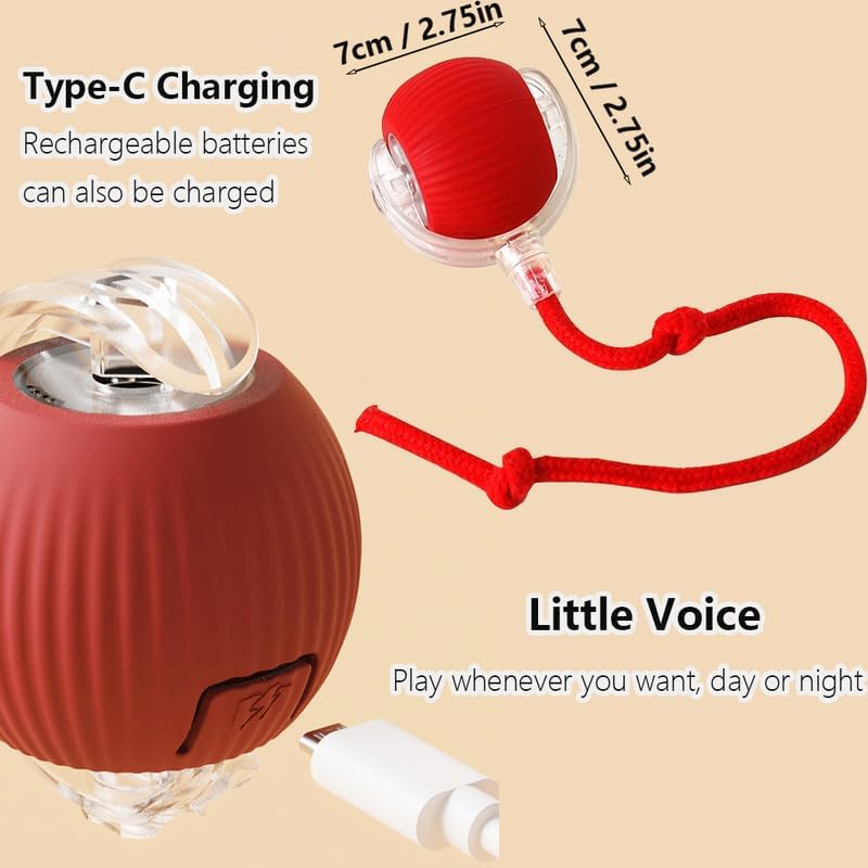 2025 New Interactive Cat Toys Balls,Automatic Moving Cat Balls, Cat Toys for Bored Indoor Cats（Red）