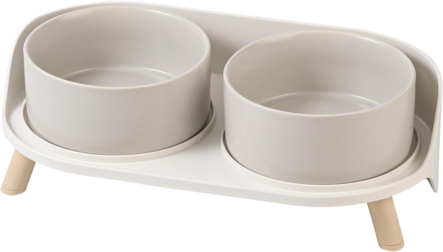 Elevated Ceramic Dog Bowl Set - Double Dog Feeding Bowls with Stand Splash Proof - Raised Dishes for Food and Water - Ideal for Small to Medium Dogs - 2 x 850 ml - 28.74 oz
