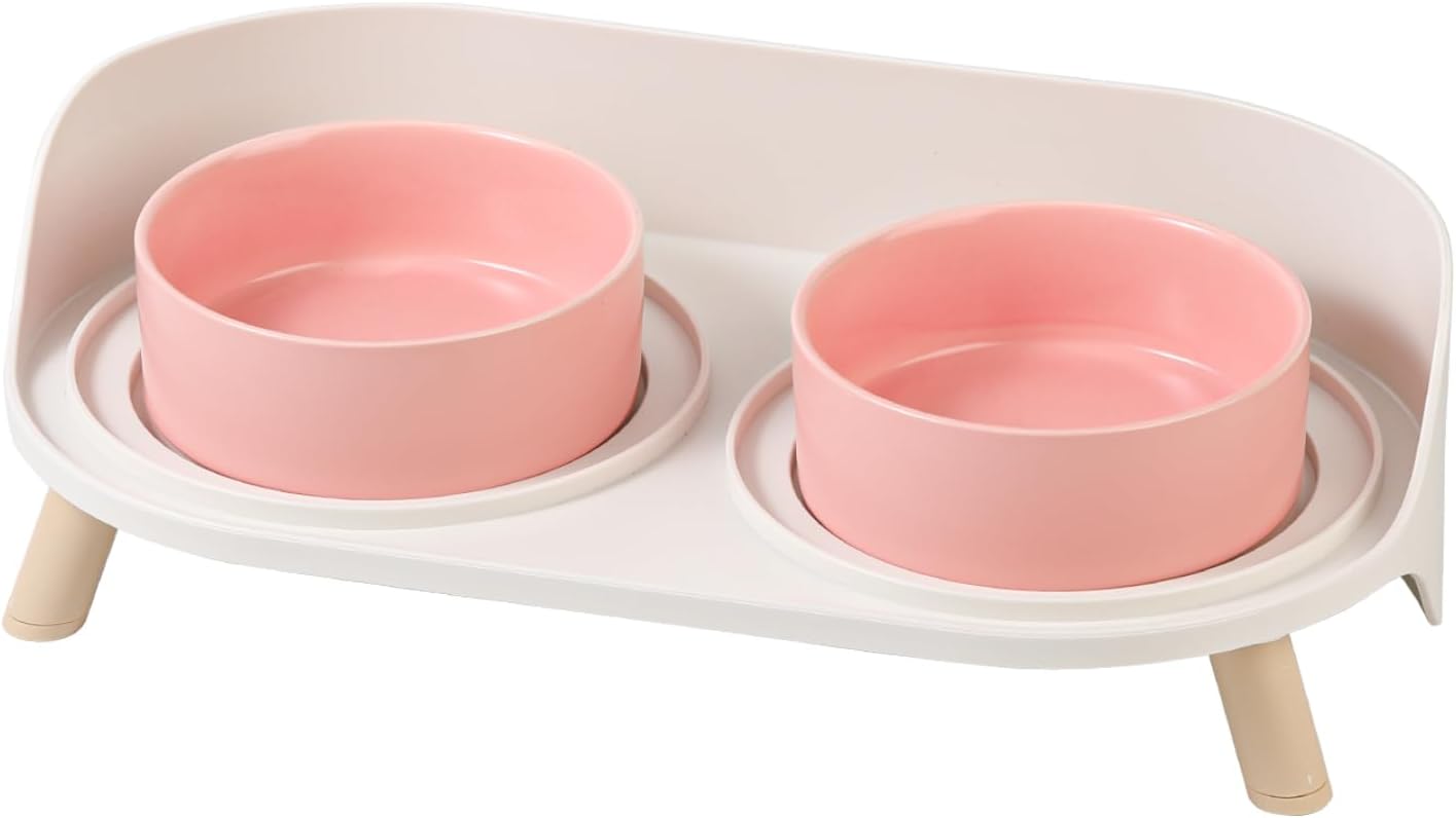 Elevated Ceramic Dog Bowl Set - Double Dog Feeding Bowls with Stand Splash Proof - Raised Dishes for Food and Water - Ideal for Small to Medium Dogs - 2 x 850 ml - 28.74 oz
