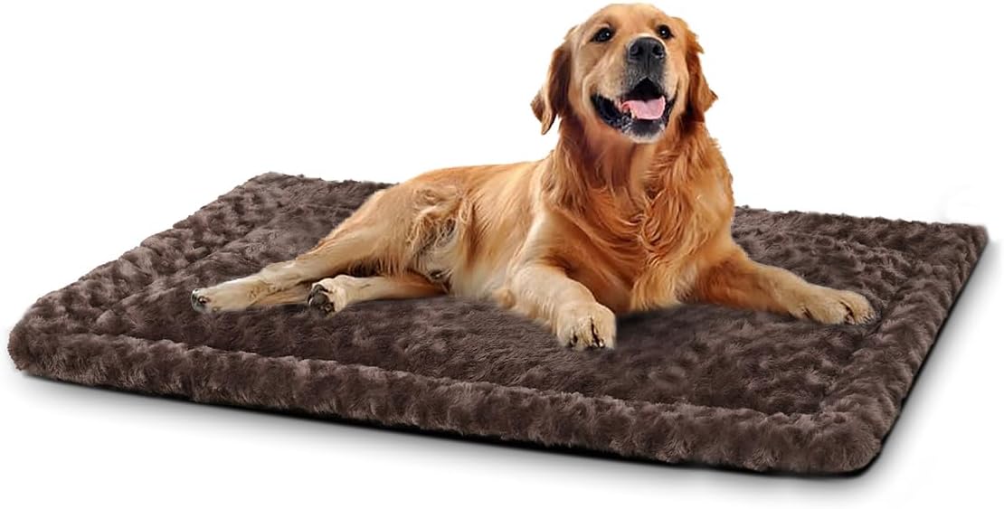 Washable Dog Bed Mat Ultra Soft Dog Crate Pad Comfy Fluffy Pet Kennel Beds Dog Sleeping Mattress for Large Jumbo Medium Small Dogs, 41 x 27 Inch, Gray