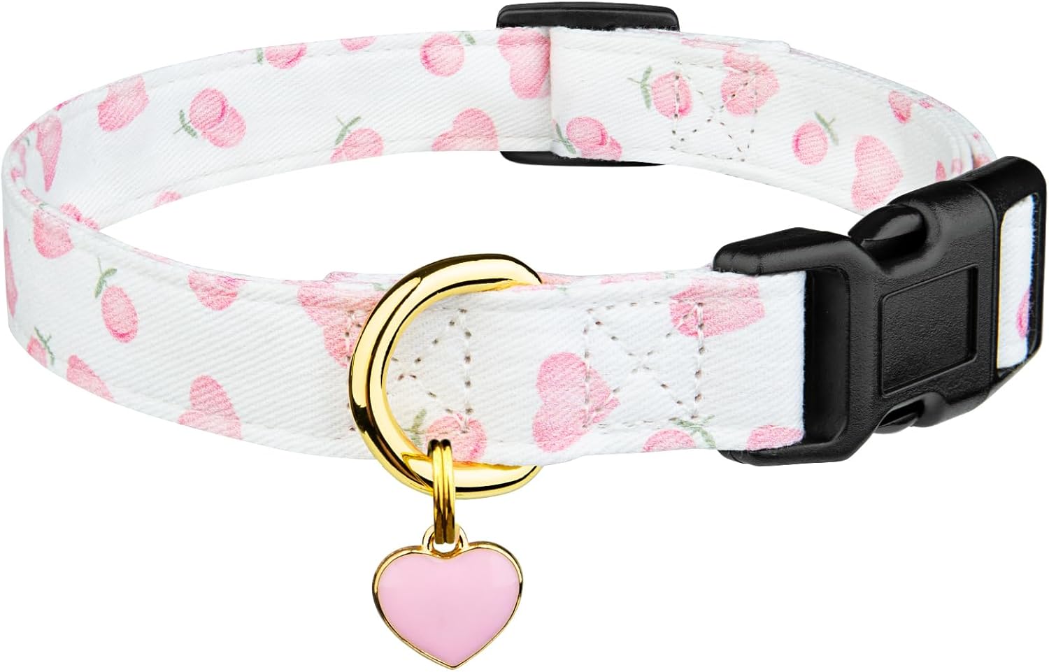 Cotton Handmade Dog Collar Cute and Distinctive Patterns White and Pink Love Heart with Pendant for Girl Boy Dogs Collars S