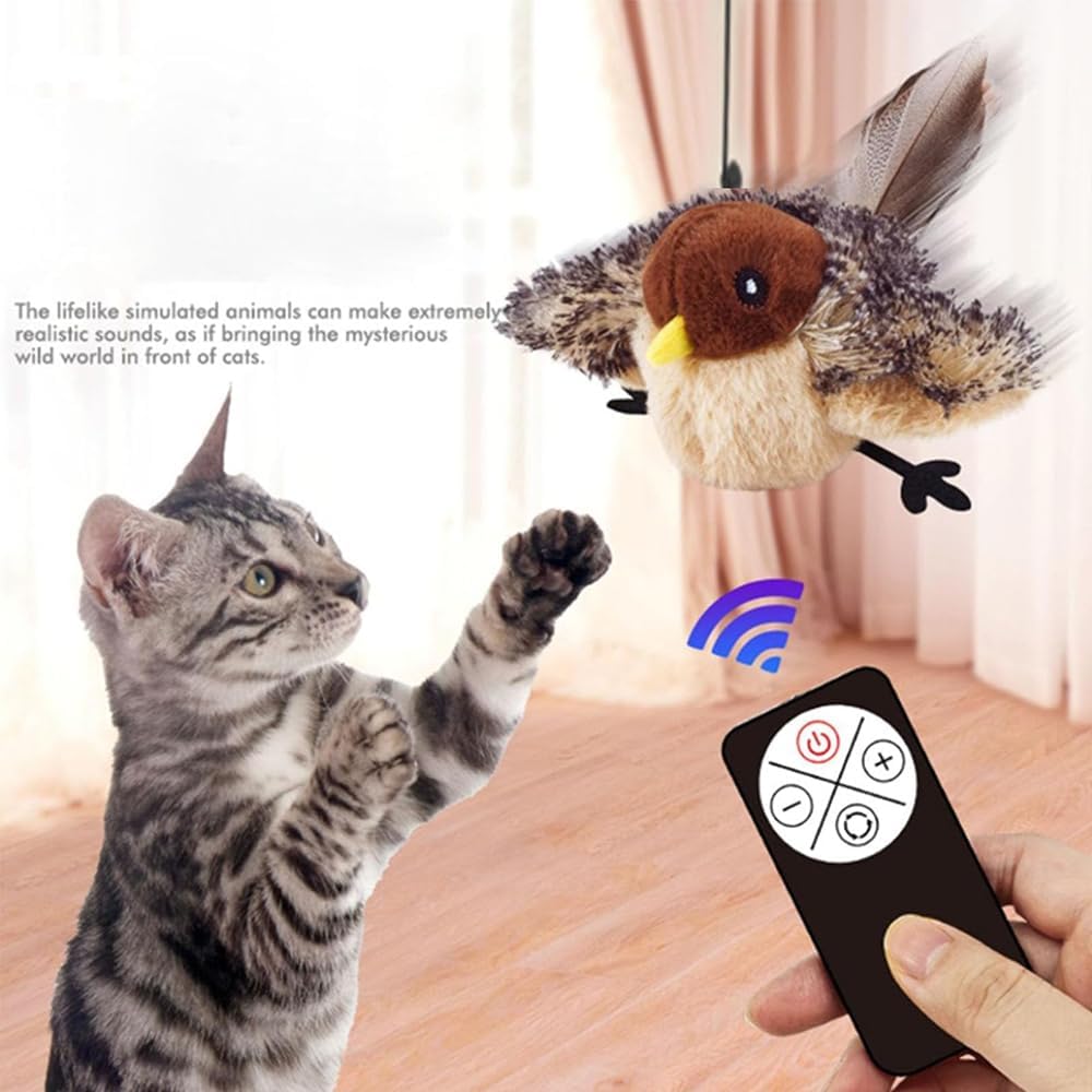 Flying Bird Cat Toy, Simulated Chirping Flapping Bird Cat Toy Wings, Rechargeable Interactive Flappy Bird, Realistic Cat Toys, Bird Catnip Toys for Indoor Cats (1PCS-A)