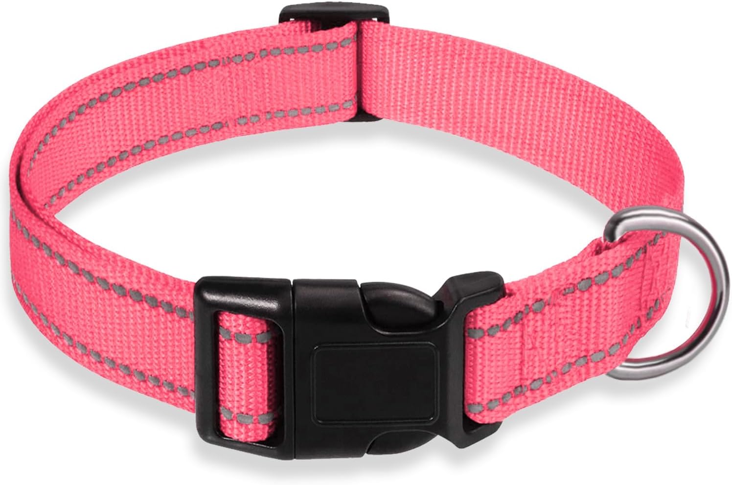 Reflective Dog Collar with Buckle Adjustable Safety Nylon Collars for Small Medium Large Dogs, Pink S