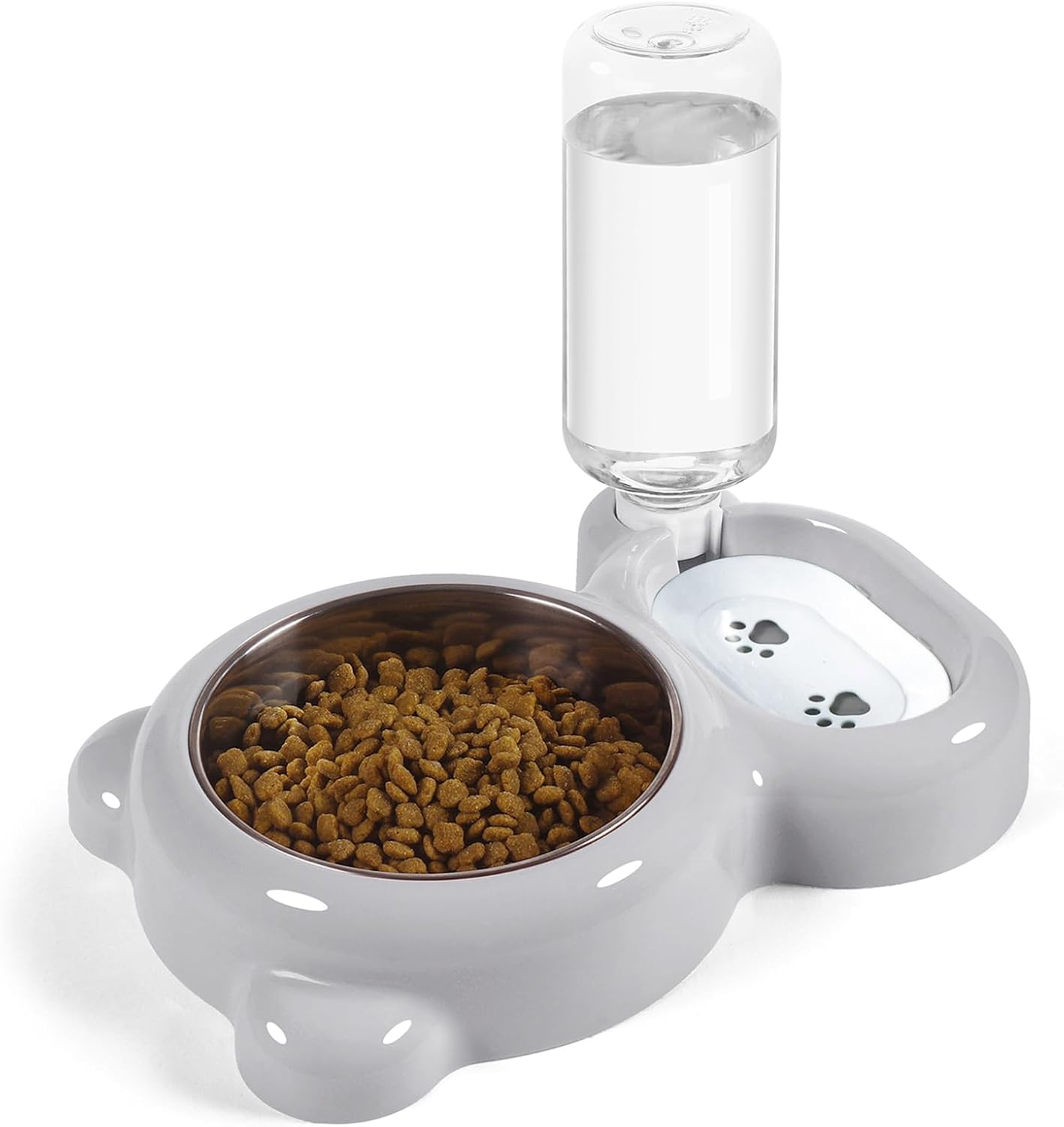 Dog Bowls, Cat Food and Water Bowl Set with Water Dispenser and Stainless Steel Bowl for Cats and Small Dogs - Pink