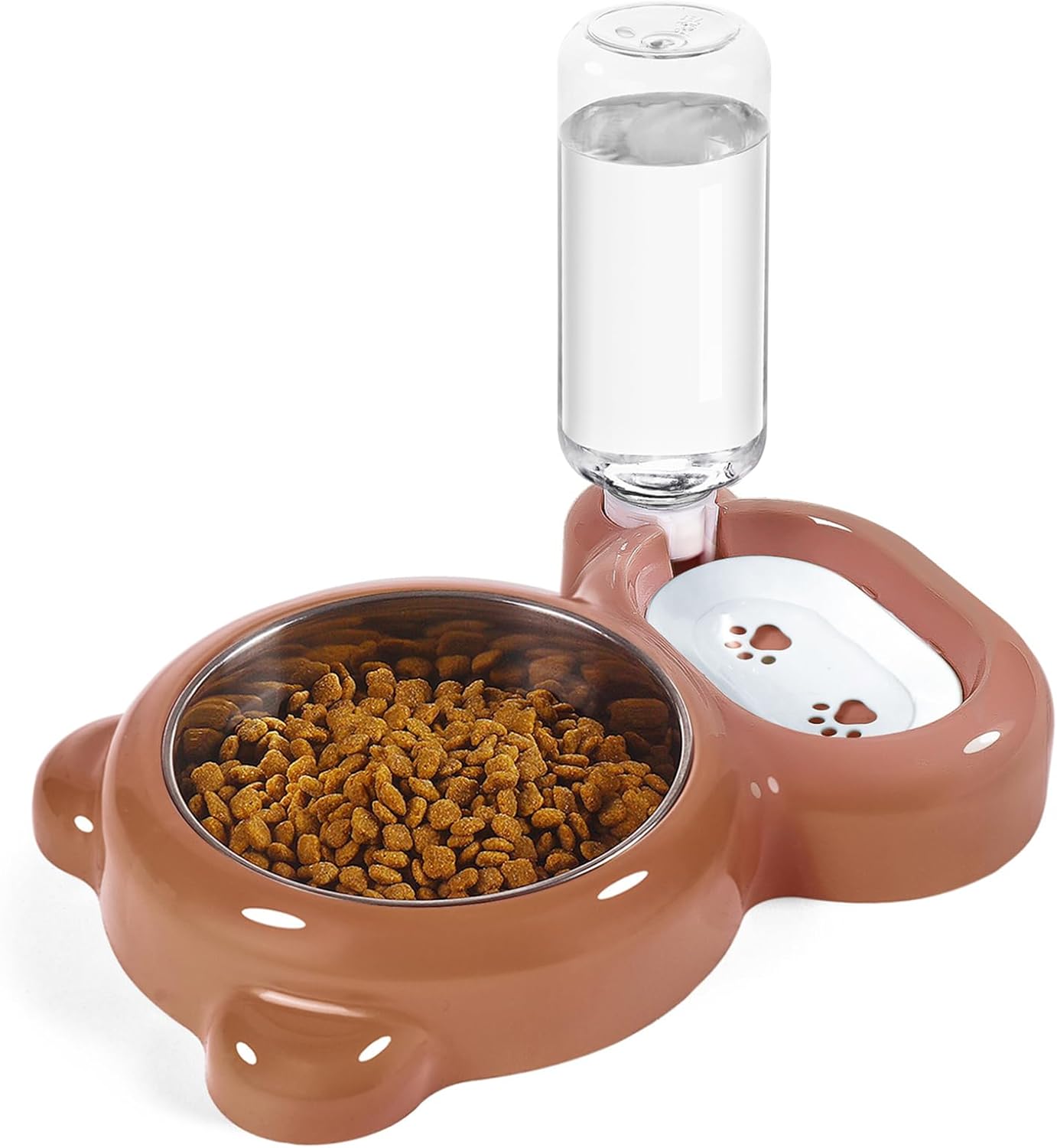 Dog Bowls, Cat Food and Water Bowl Set with Water Dispenser and Stainless Steel Bowl for Cats and Small Dogs - Pink