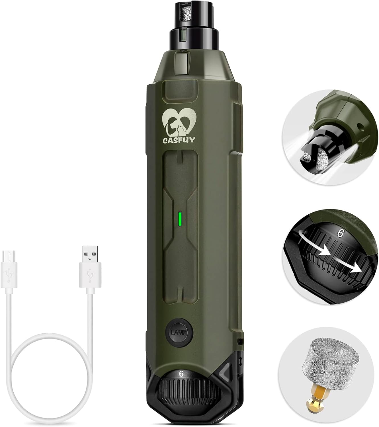 Casfuy 6-Speed Dog Nail Grinder - Newest Enhanced Pet Nail Grinder Super Quiet Rechargeable Electric Dog Nail Trimmer Painless Paws Grooming & Smoothing Tool for Large Medium Small Dogs (Blue)