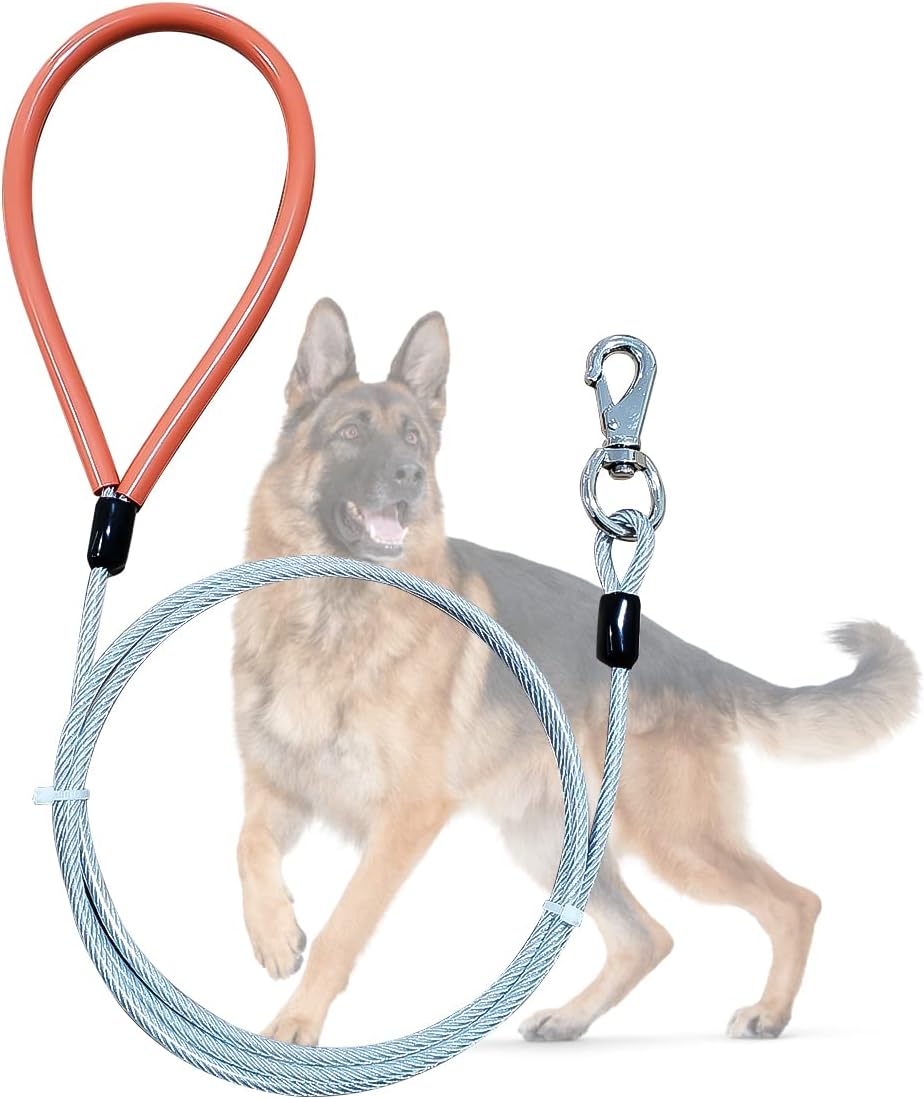 Heavy Duty Dog Leash, Chew Proof Metal Leash for Large Dogs (Up to 250lbs), 5ft WireRope Dog Leashes with Soft Silicone Grip,Black