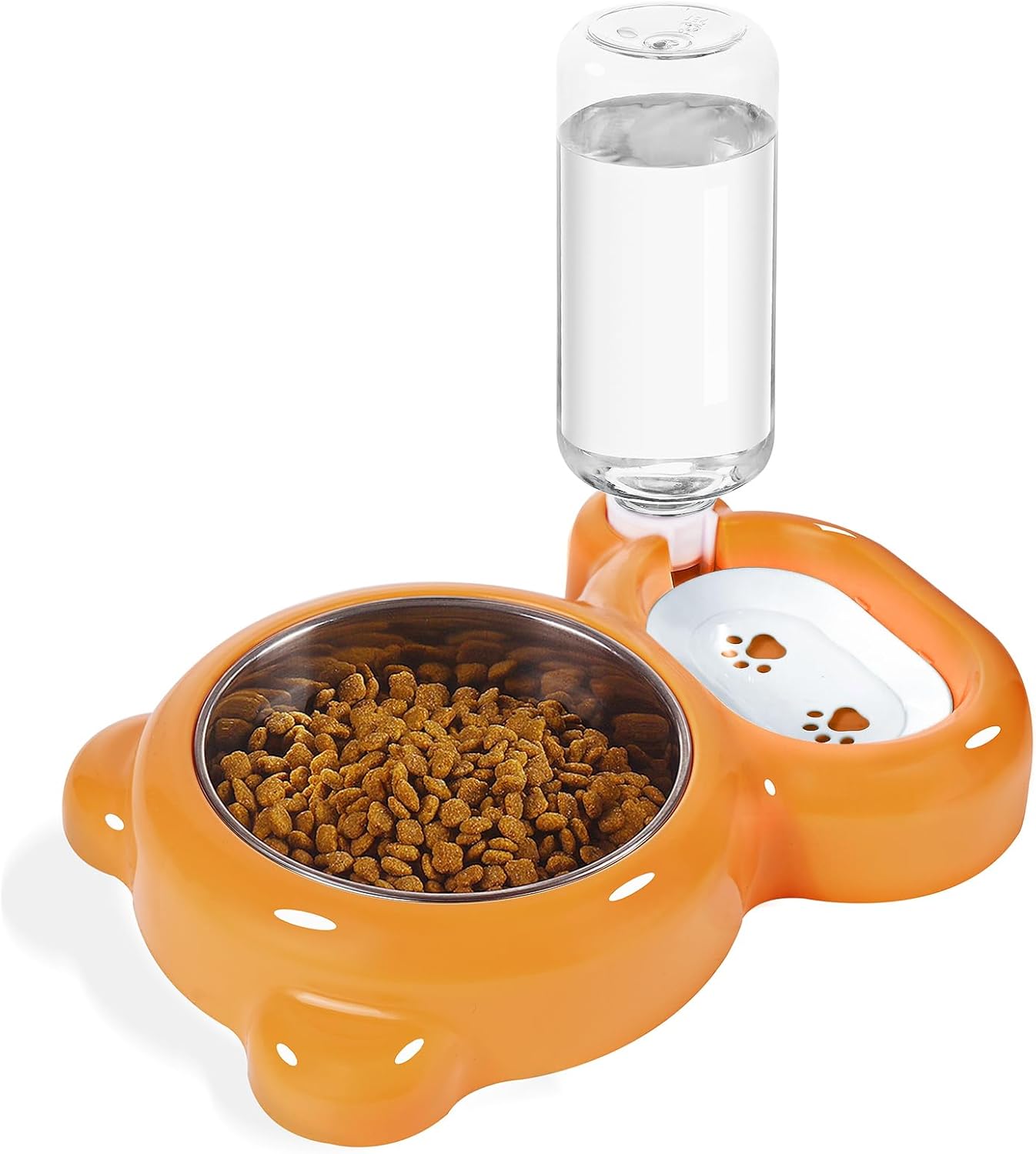 Dog Bowls, Cat Food and Water Bowl Set with Water Dispenser and Stainless Steel Bowl for Cats and Small Dogs - Pink