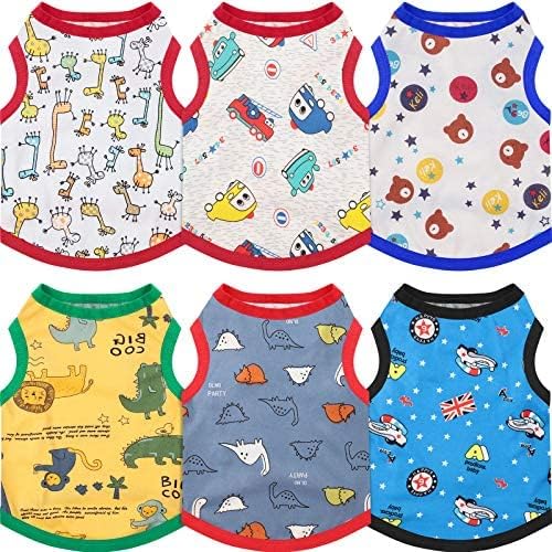 Geyoga 6 Pieces Cute Printed Pet Shirts - Cotton Breathable Puppy Sweatshirt Apparel Outfit for Dogs (S)
