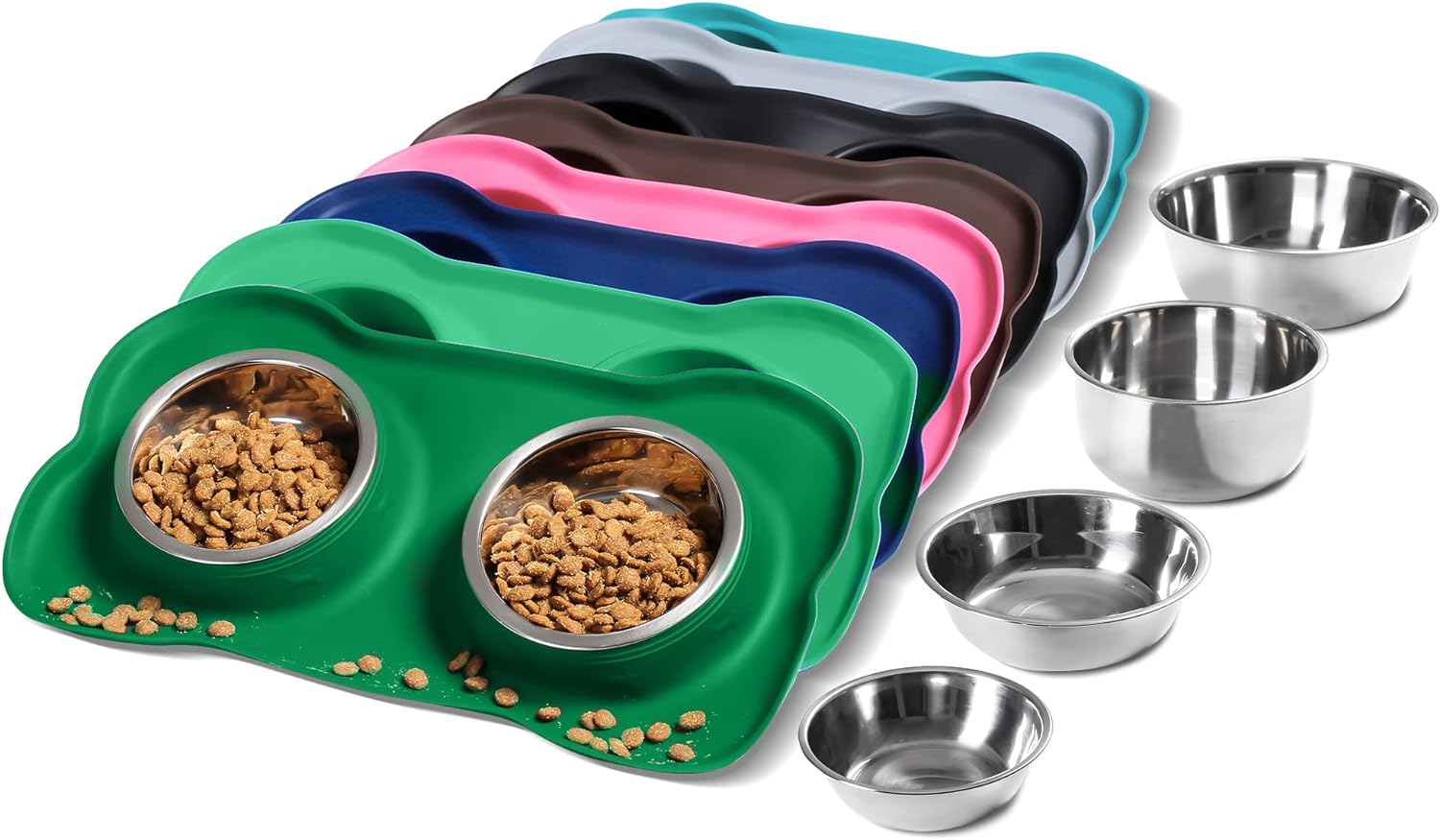 Hubulk Pet Dog Bowls 2 Stainless Steel Dog Bowl with No Spill Non-Skid Silicone Mat + Pet Food Scoop Water and Food Feeder Bowls for Feeding Small Medium Large Dogs Cats Puppies (S, Pink)