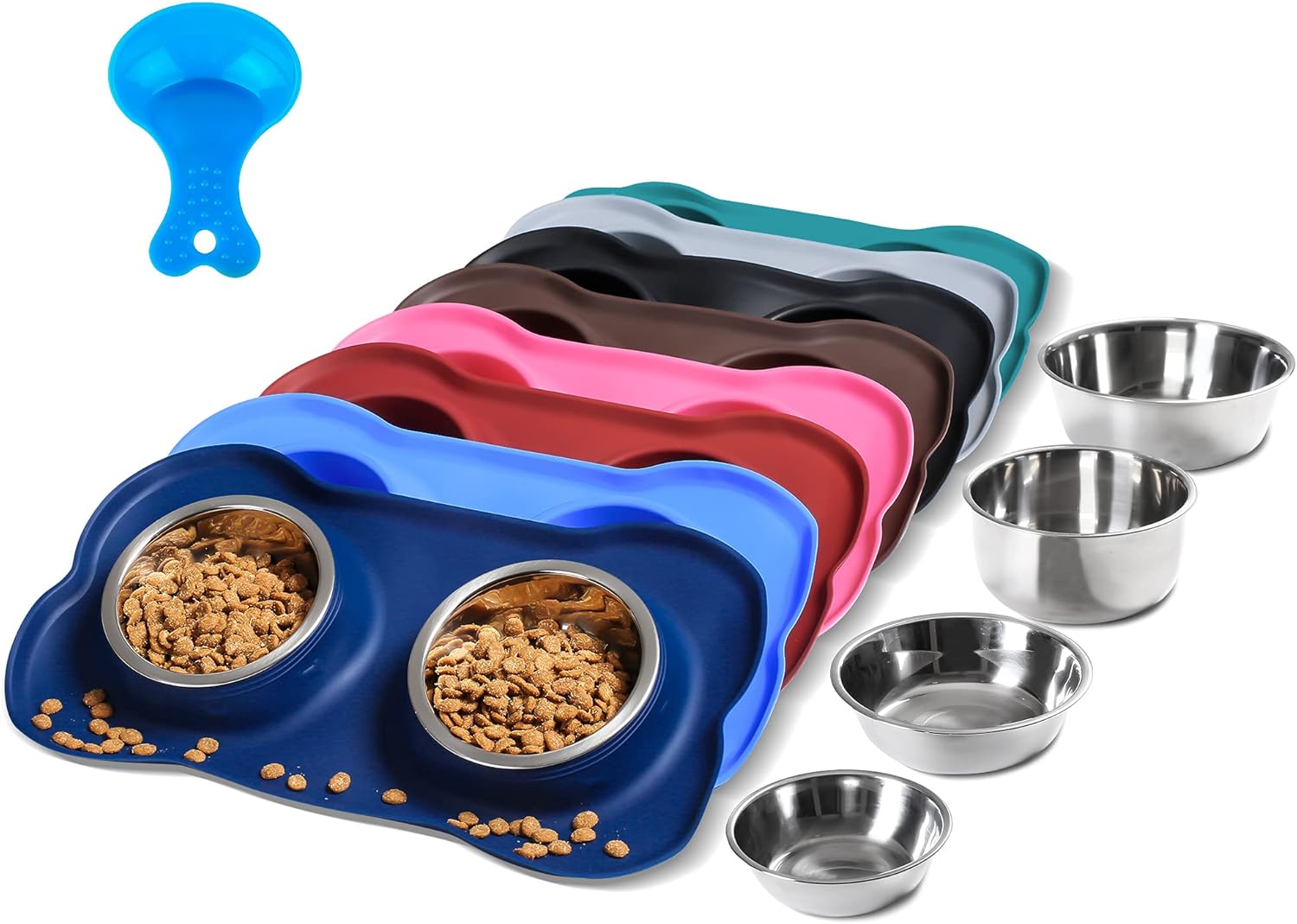 Hubulk Pet Dog Bowls 2 Stainless Steel Dog Bowl with No Spill Non-Skid Silicone Mat + Pet Food Scoop Water and Food Feeder Bowls for Feeding Small Medium Large Dogs Cats Puppies (S, Pink)