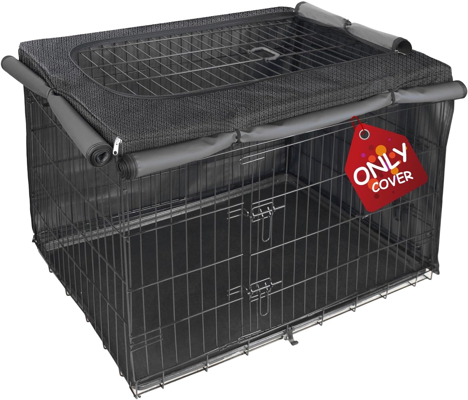 Explore Land Dog Crate Cover Heavy Duty Polyester Pet Kennel Sunshade Universal Fit for 42 inches Wire Cage (Black)