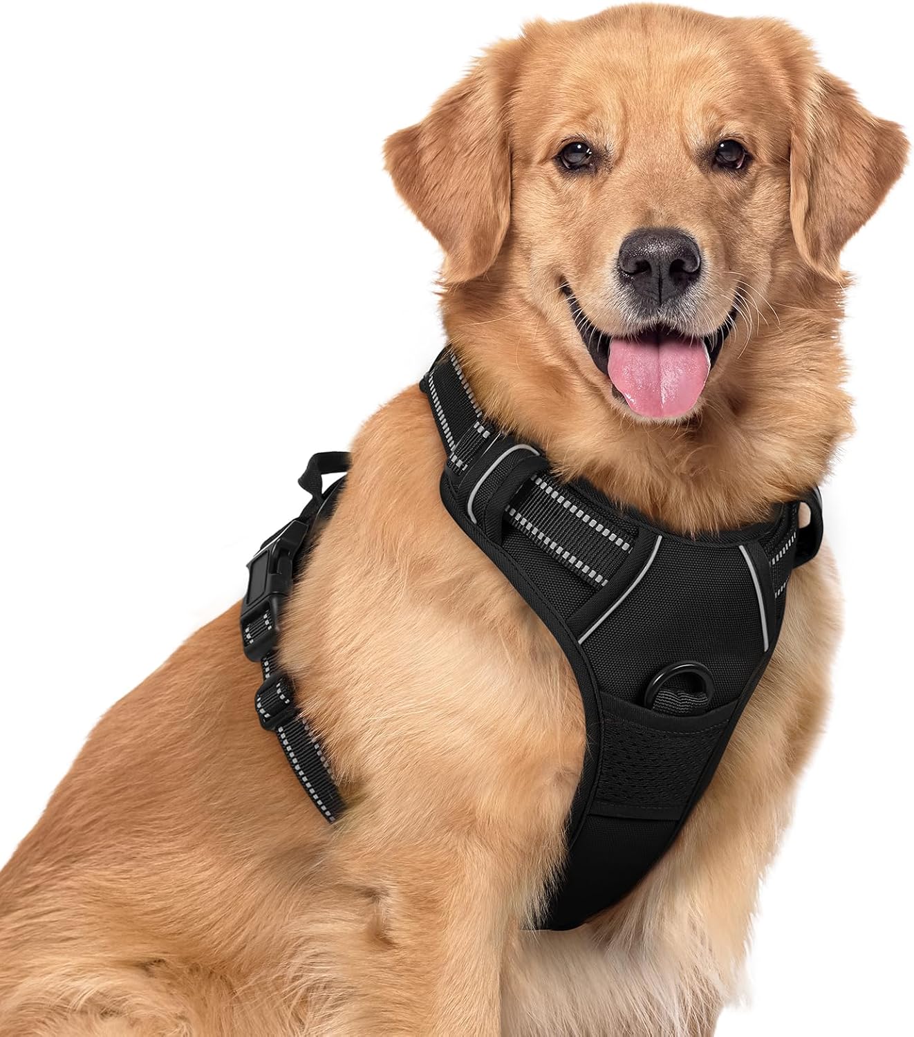 rabbitgoo Dog Harness No Pull with 2 Leash Clips, Adjustable Soft Padded, Reflective Oxford No Choke Pet Vest with Easy Control Handle for Large Dogs, Black, L