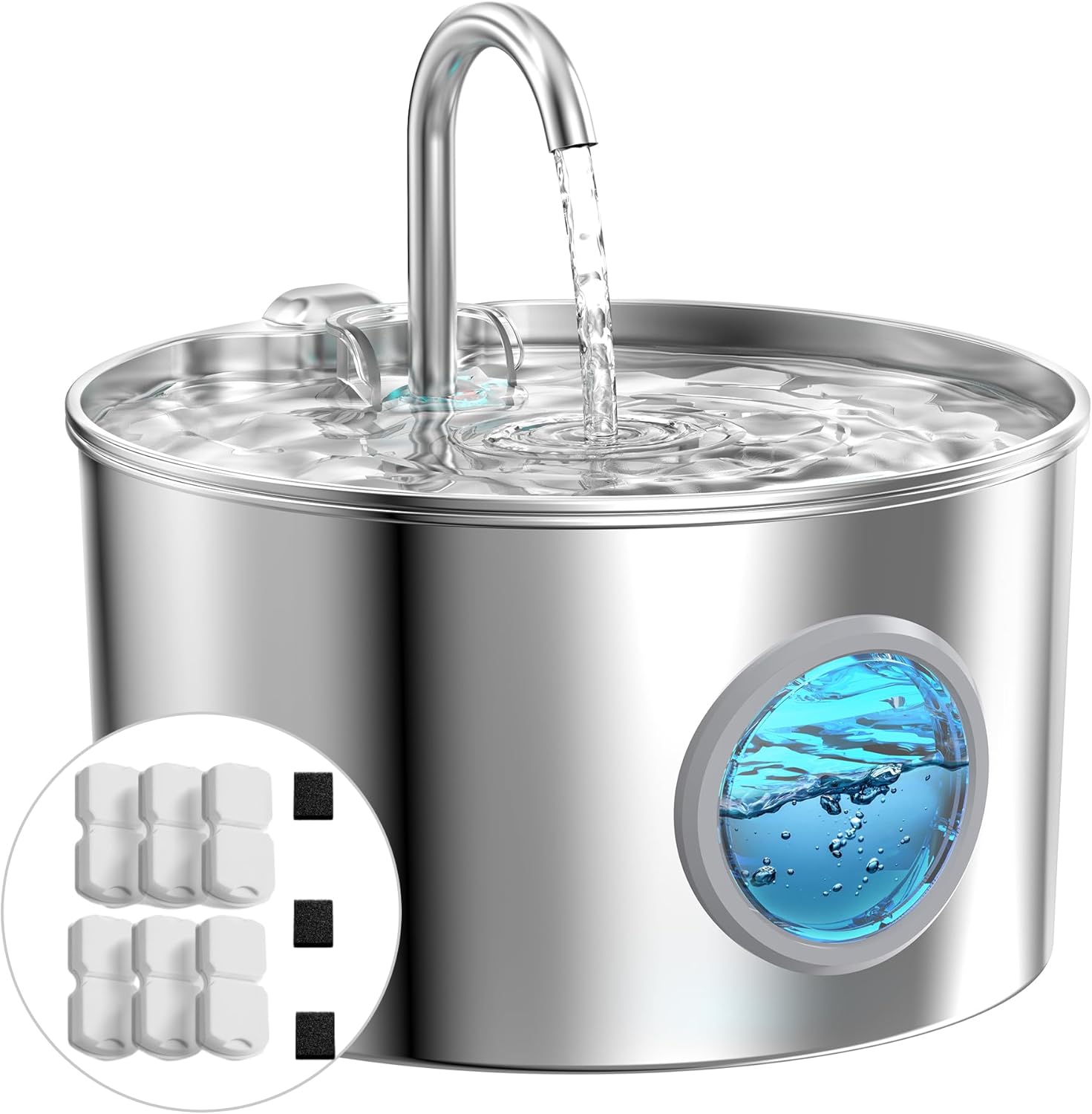 Cat Water Fountain Stainless Steel: 74oz/2.2L Cat Fountain for Drinking - Pet Water Fountain for Cats Inside - Quiet Cats Water Bowl Dispenser - Kitty Drinking Fountains - for Pets& Small Animals