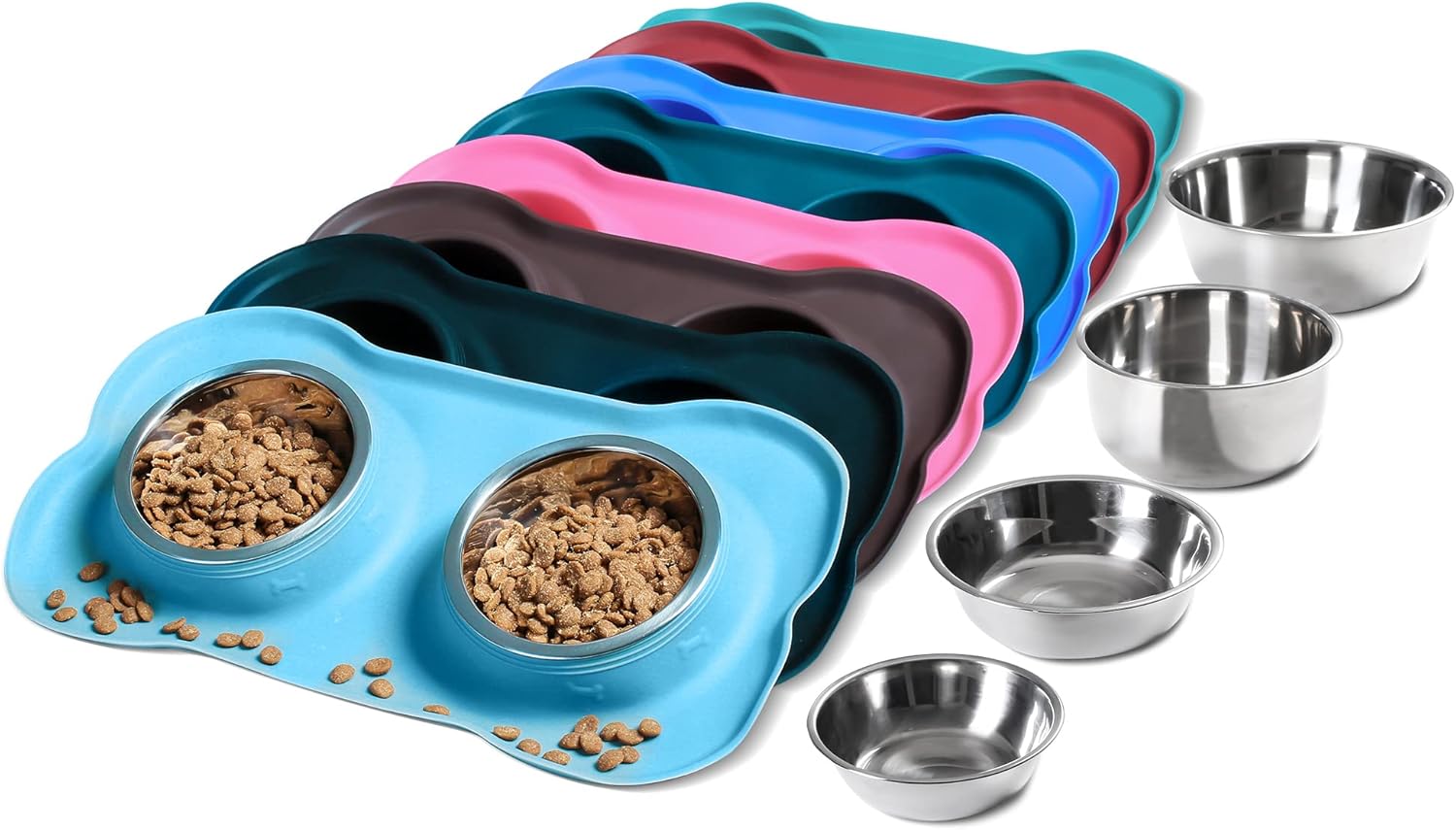 Hubulk Pet Dog Bowls 2 Stainless Steel Dog Bowl with No Spill Non-Skid Silicone Mat + Pet Food Scoop Water and Food Feeder Bowls for Feeding Small Medium Large Dogs Cats Puppies (S, Pink)