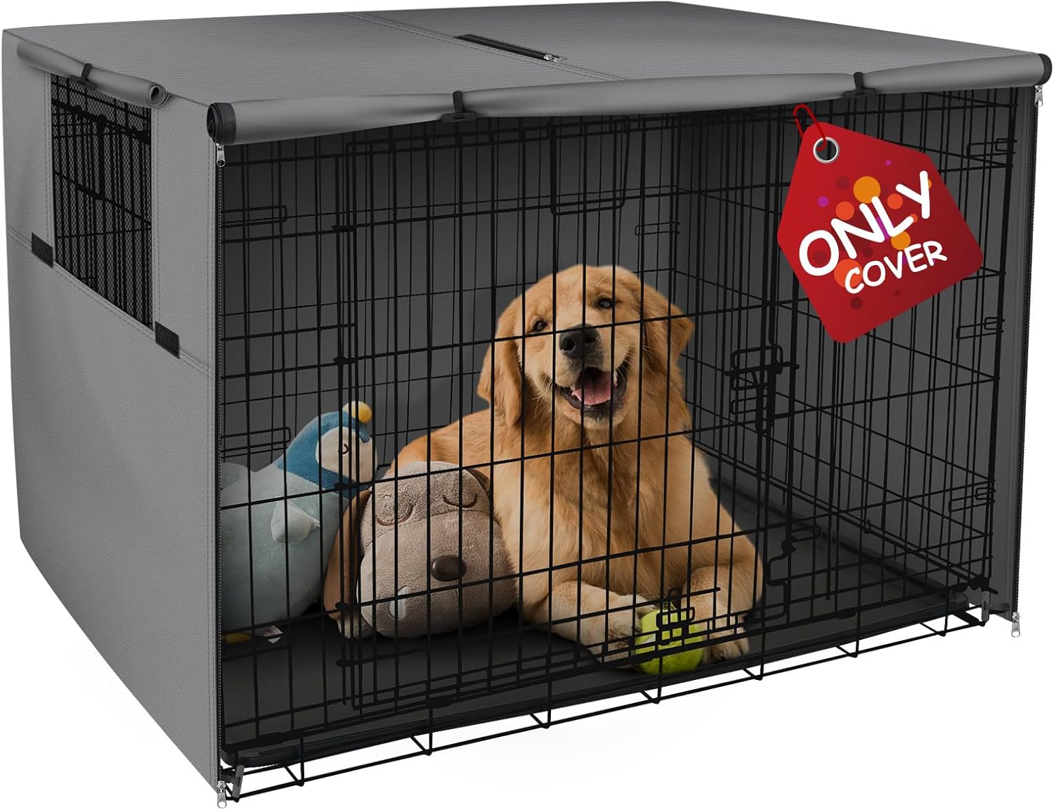 Explore Land Dog Crate Cover Heavy Duty Polyester Pet Kennel Sunshade Universal Fit for 42 inches Wire Cage (Black)