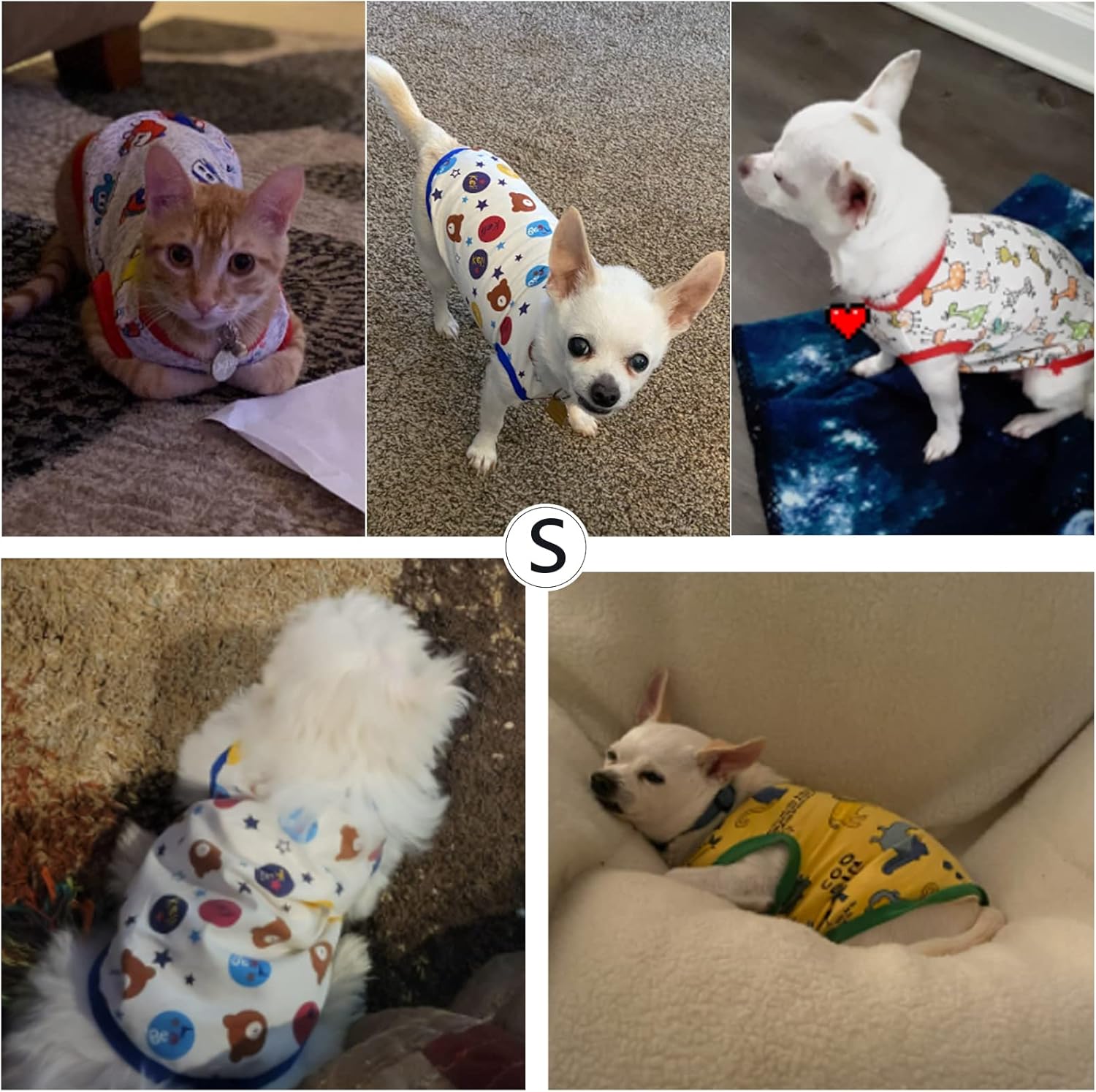 Geyoga 6 Pieces Cute Printed Pet Shirts - Cotton Breathable Puppy Sweatshirt Apparel Outfit for Dogs (S)