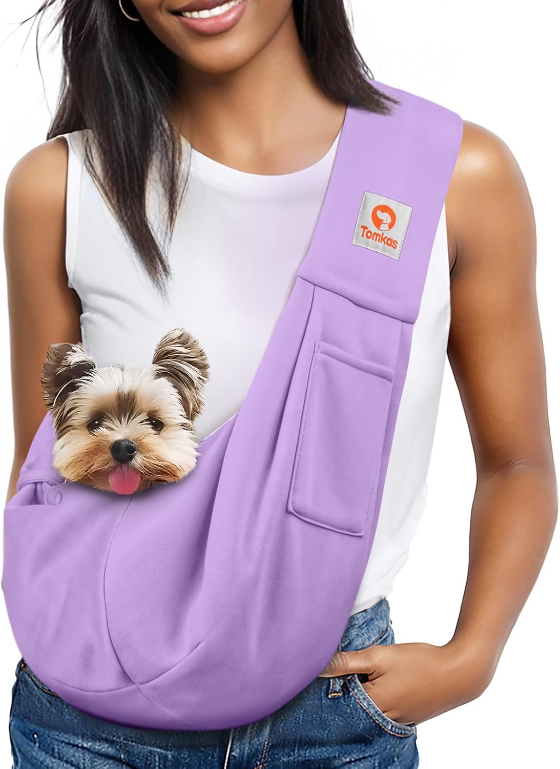 Tomkas Small Dog Sling Carrier - Classic Pocket & Classic Strap - for 3-10 lbs Pets(Black)