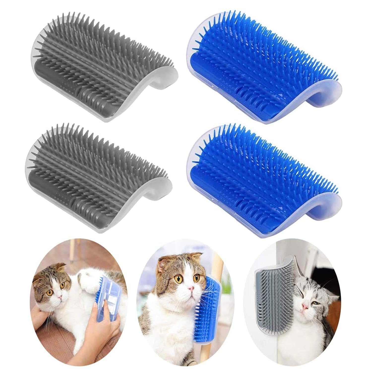 DOUBLE 2 C Hair Brush, Cat Wall Corner Groomers with Catnip, Soft Face Scratchers Brush, Corner Massage Comb for Long & Short Fur Cat Owners, All Ages
