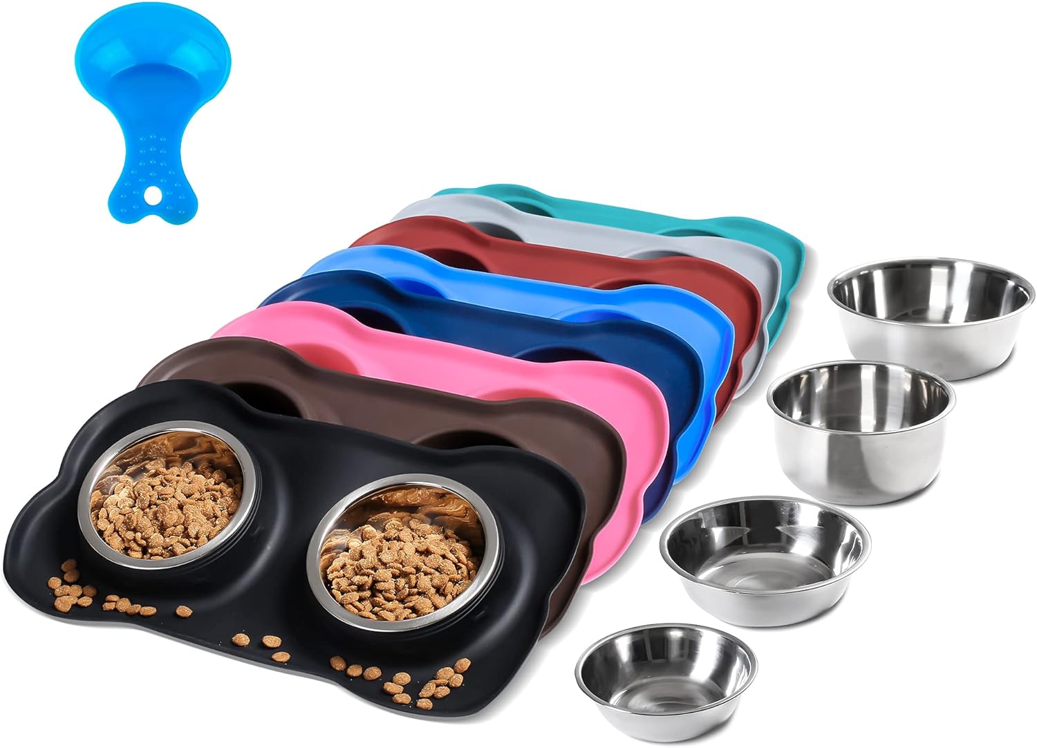 Hubulk Pet Dog Bowls 2 Stainless Steel Dog Bowl with No Spill Non-Skid Silicone Mat + Pet Food Scoop Water and Food Feeder Bowls for Feeding Small Medium Large Dogs Cats Puppies (S, Pink)