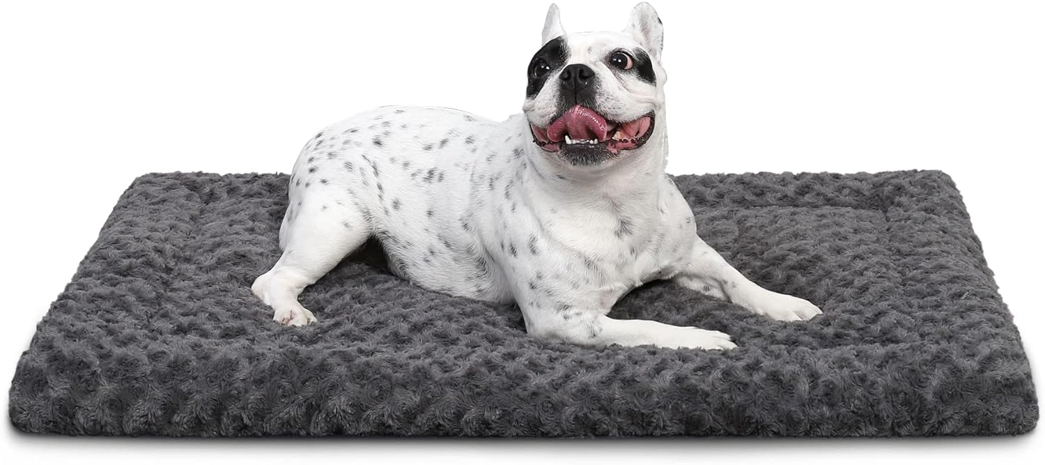 Washable Dog Bed Mat Ultra Soft Dog Crate Pad Comfy Fluffy Pet Kennel Beds Dog Sleeping Mattress for Large Jumbo Medium Small Dogs, 41 x 27 Inch, Gray