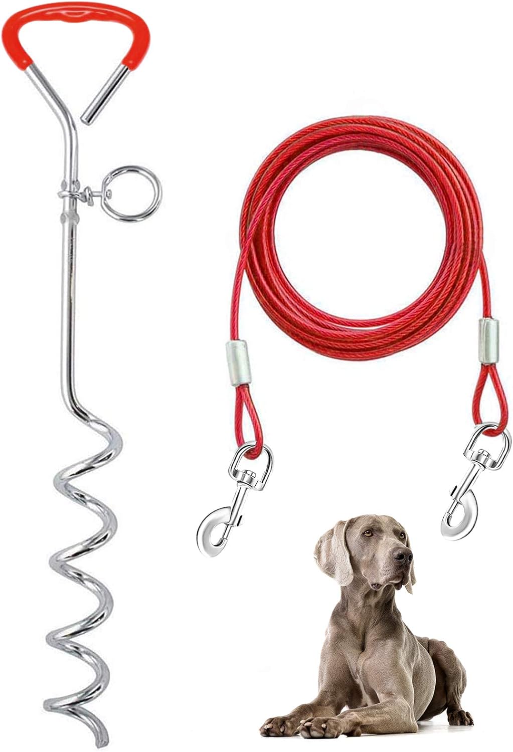 Supet Dog Tie Out Cable and Stake 32/16/10 ft Outdoor, Yard and Camping, for Medium to Large Dogs Up to 125 lbs, 16" Stake, 32/16/10 ft Cable with Durable Spring and Metal Hooks for Outdoor