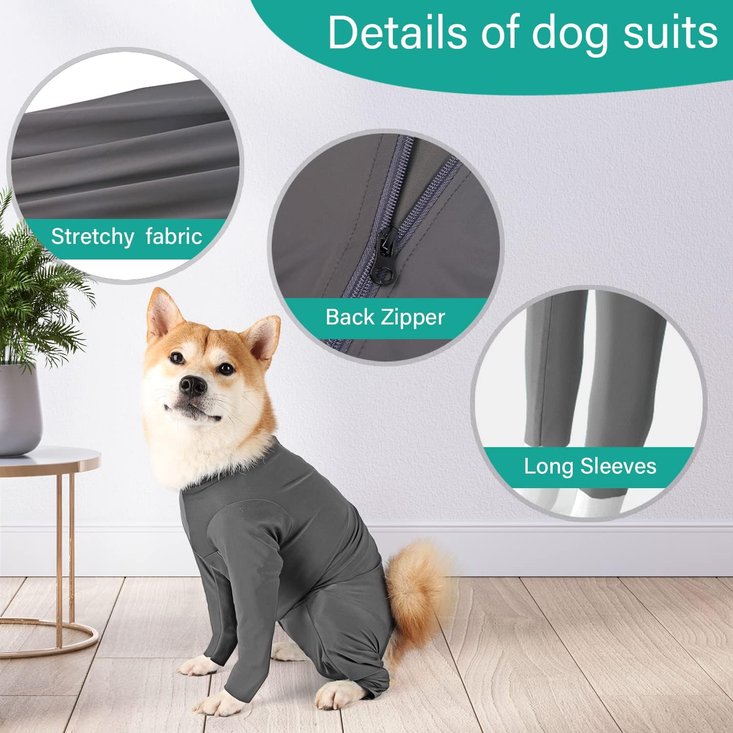 Etdane Recovery Suit for Dogs Surgery Suit Female Spay Dog Surgical Recovery Suit Male Dog Onesie for Surgery Female Anti Licking Wounds Dog Shedding Suit Grey/Small
