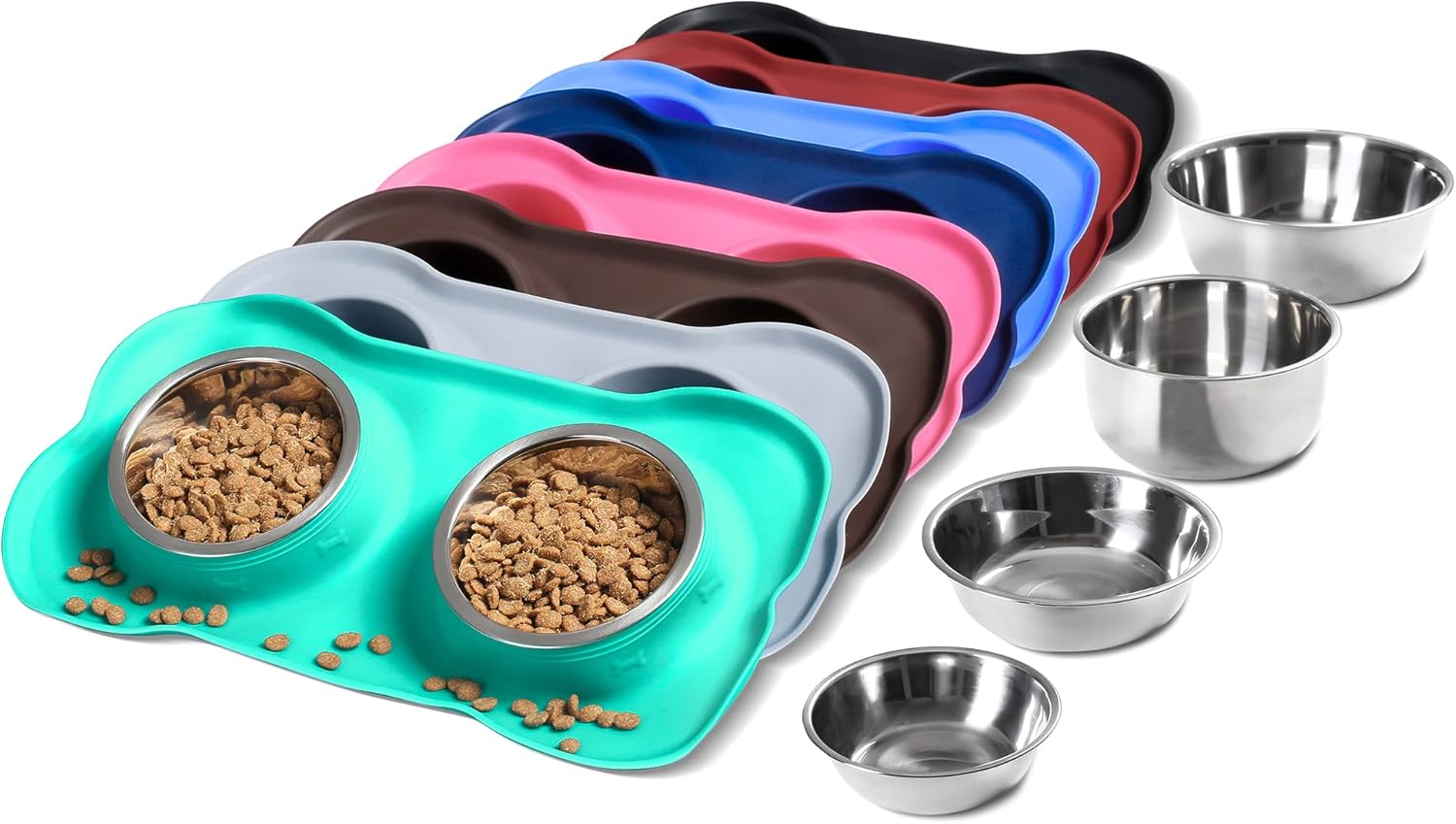 Hubulk Pet Dog Bowls 2 Stainless Steel Dog Bowl with No Spill Non-Skid Silicone Mat + Pet Food Scoop Water and Food Feeder Bowls for Feeding Small Medium Large Dogs Cats Puppies (S, Pink)