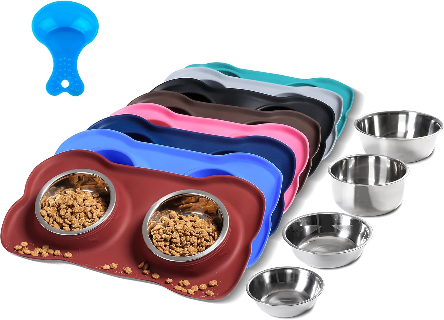 Hubulk Pet Dog Bowls 2 Stainless Steel Dog Bowl with No Spill Non-Skid Silicone Mat + Pet Food Scoop Water and Food Feeder Bowls for Feeding Small Medium Large Dogs Cats Puppies (S, Pink)