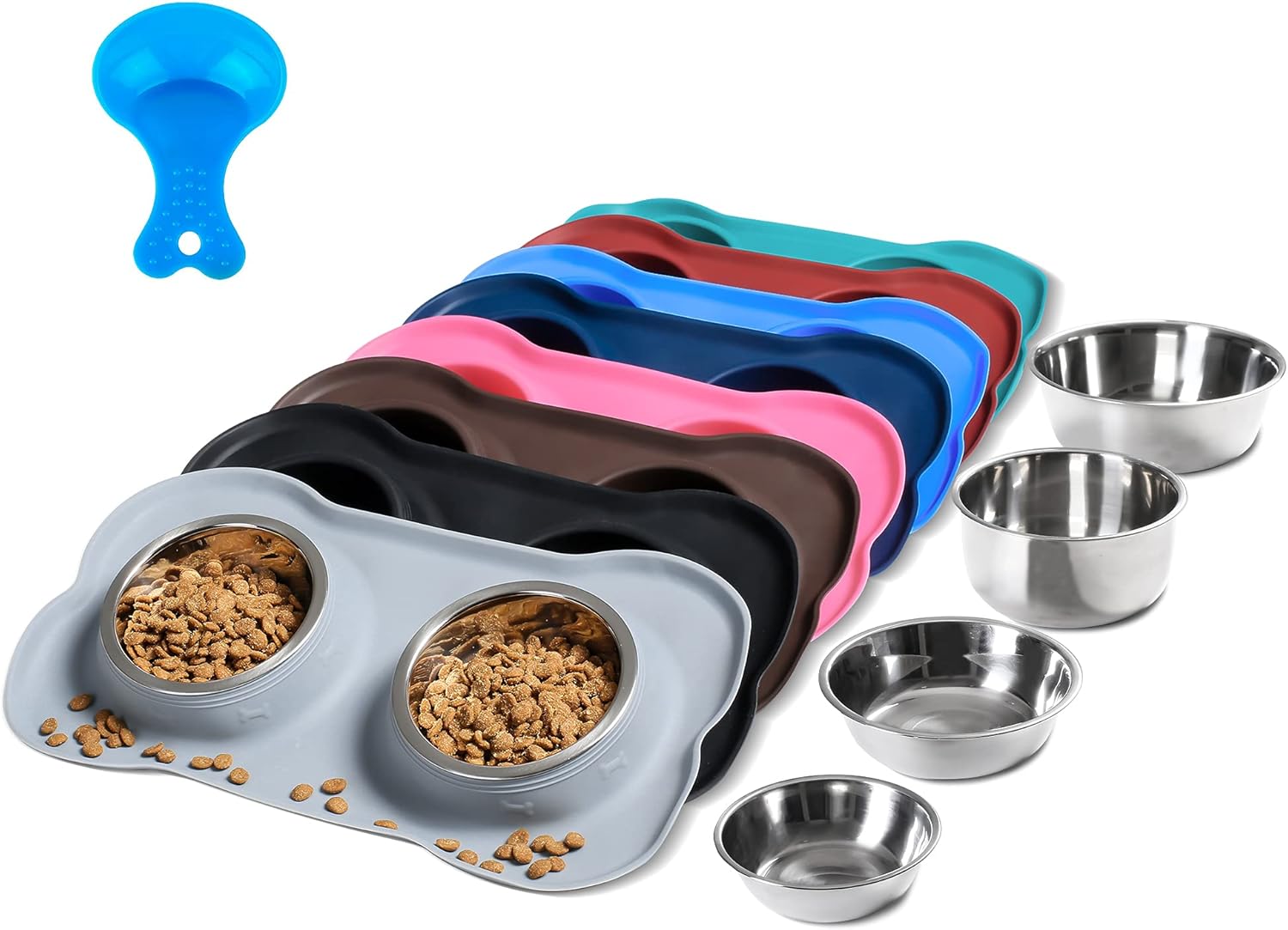 Hubulk Pet Dog Bowls 2 Stainless Steel Dog Bowl with No Spill Non-Skid Silicone Mat + Pet Food Scoop Water and Food Feeder Bowls for Feeding Small Medium Large Dogs Cats Puppies (S, Pink)