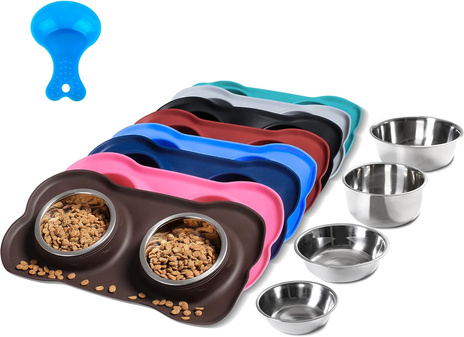 Hubulk Pet Dog Bowls 2 Stainless Steel Dog Bowl with No Spill Non-Skid Silicone Mat + Pet Food Scoop Water and Food Feeder Bowls for Feeding Small Medium Large Dogs Cats Puppies (S, Pink)