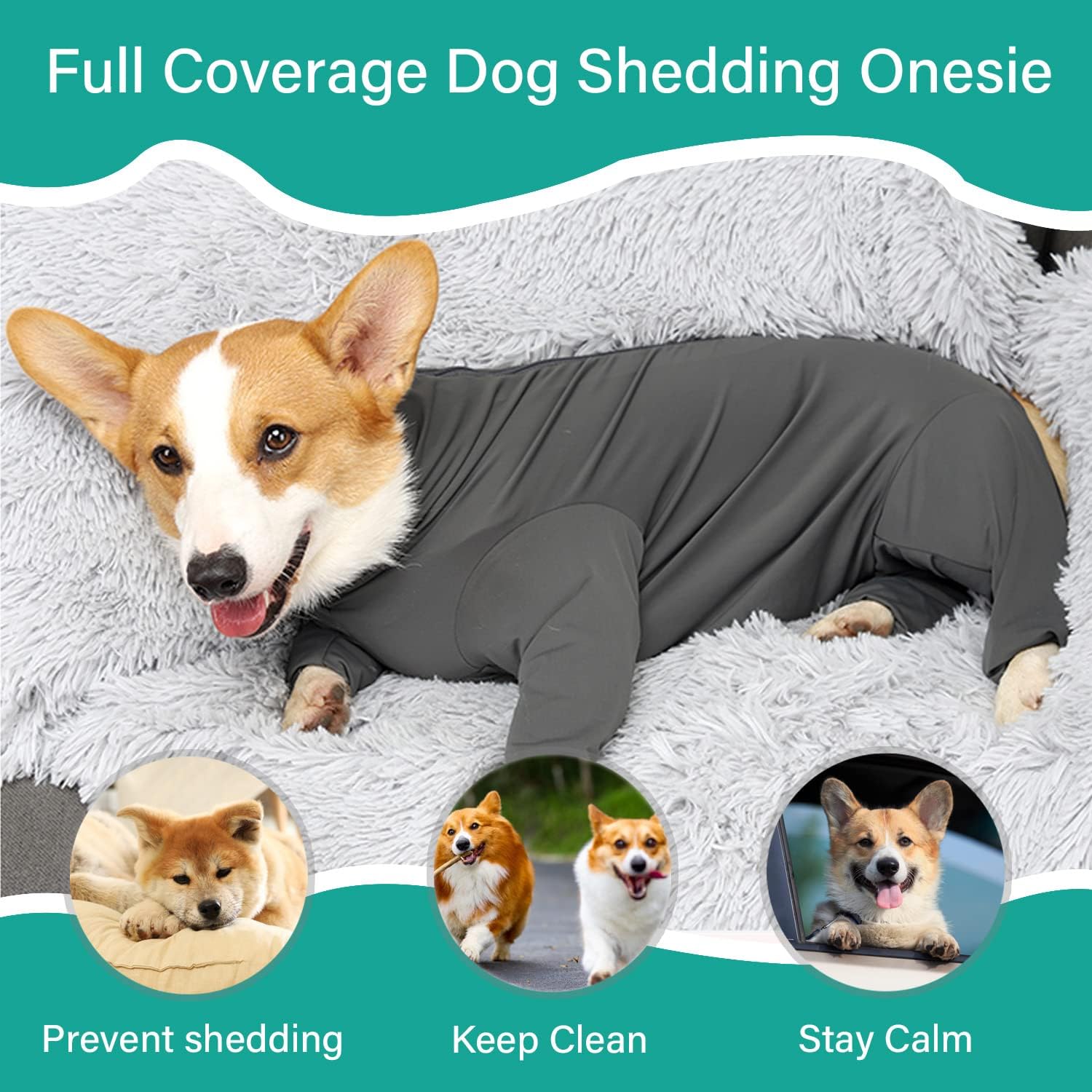 Etdane Recovery Suit for Dogs Surgery Suit Female Spay Dog Surgical Recovery Suit Male Dog Onesie for Surgery Female Anti Licking Wounds Dog Shedding Suit Grey/Small
