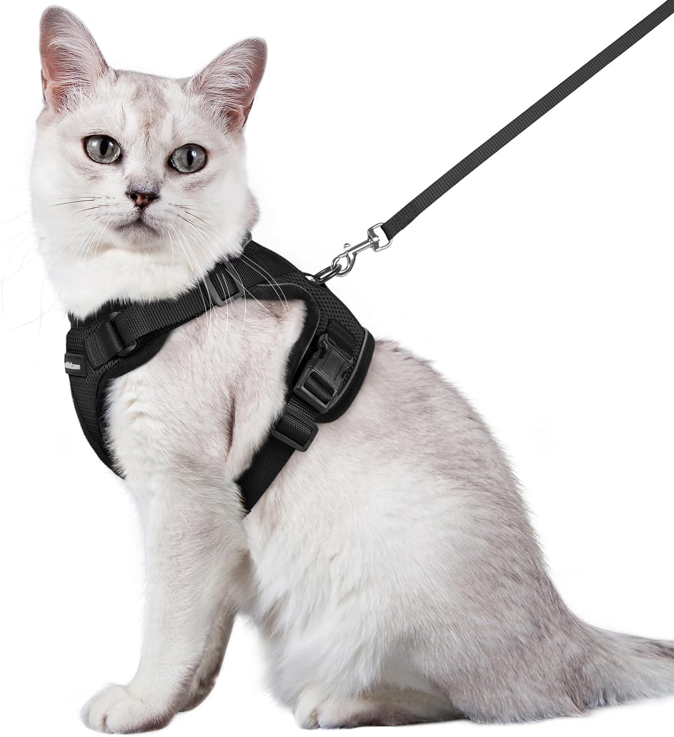 rabbitgoo Cat Harness and Leash for Walking, Escape Proof Soft Adjustable Vest Harnesses for Cats, Easy Control Breathable Reflective Strips Jacket, Black, S