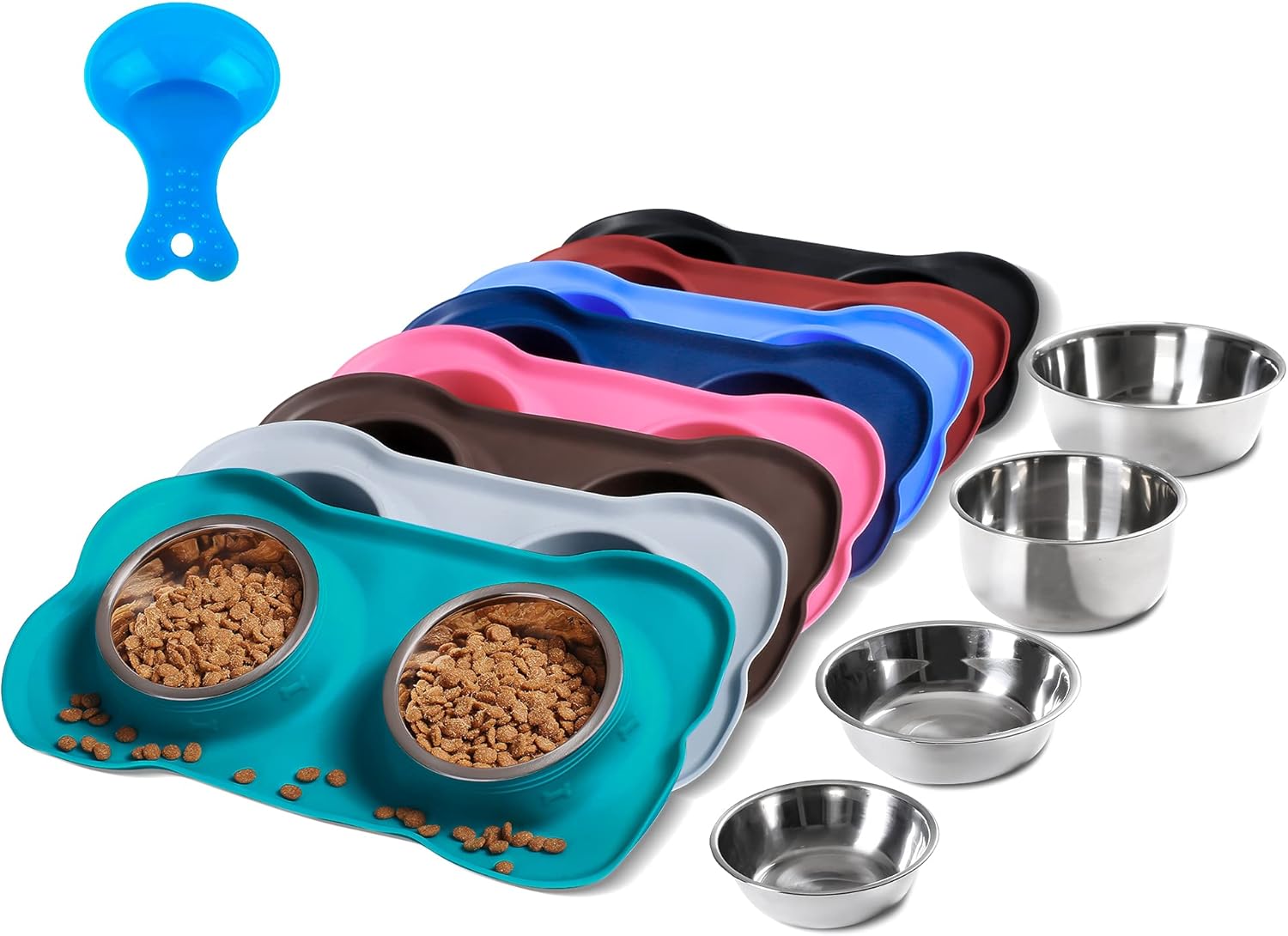 Hubulk Pet Dog Bowls 2 Stainless Steel Dog Bowl with No Spill Non-Skid Silicone Mat + Pet Food Scoop Water and Food Feeder Bowls for Feeding Small Medium Large Dogs Cats Puppies (S, Pink)