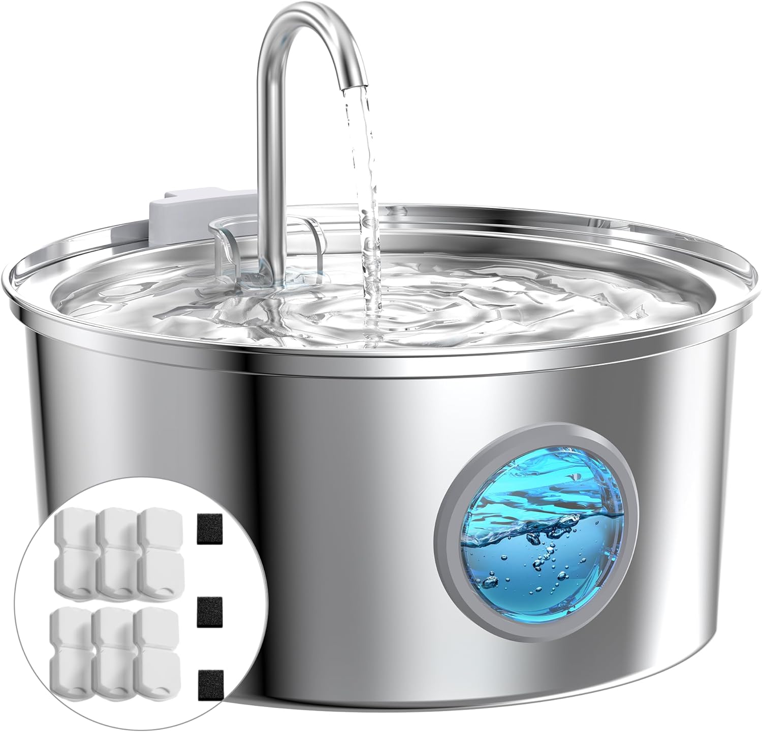 Cat Water Fountain Stainless Steel: 74oz/2.2L Cat Fountain for Drinking - Pet Water Fountain for Cats Inside - Quiet Cats Water Bowl Dispenser - Kitty Drinking Fountains - for Pets& Small Animals