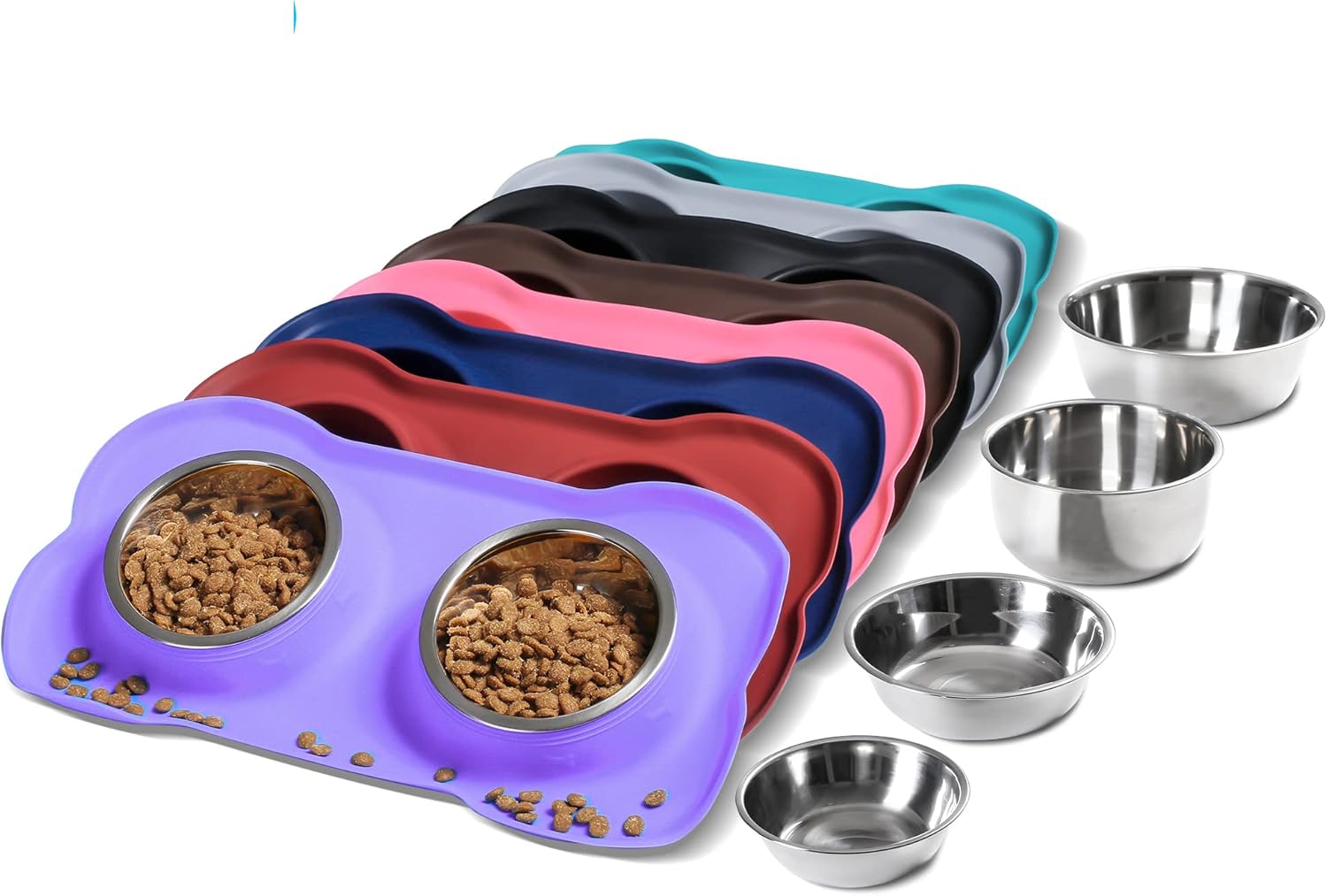 Hubulk Pet Dog Bowls 2 Stainless Steel Dog Bowl with No Spill Non-Skid Silicone Mat + Pet Food Scoop Water and Food Feeder Bowls for Feeding Small Medium Large Dogs Cats Puppies (S, Pink)