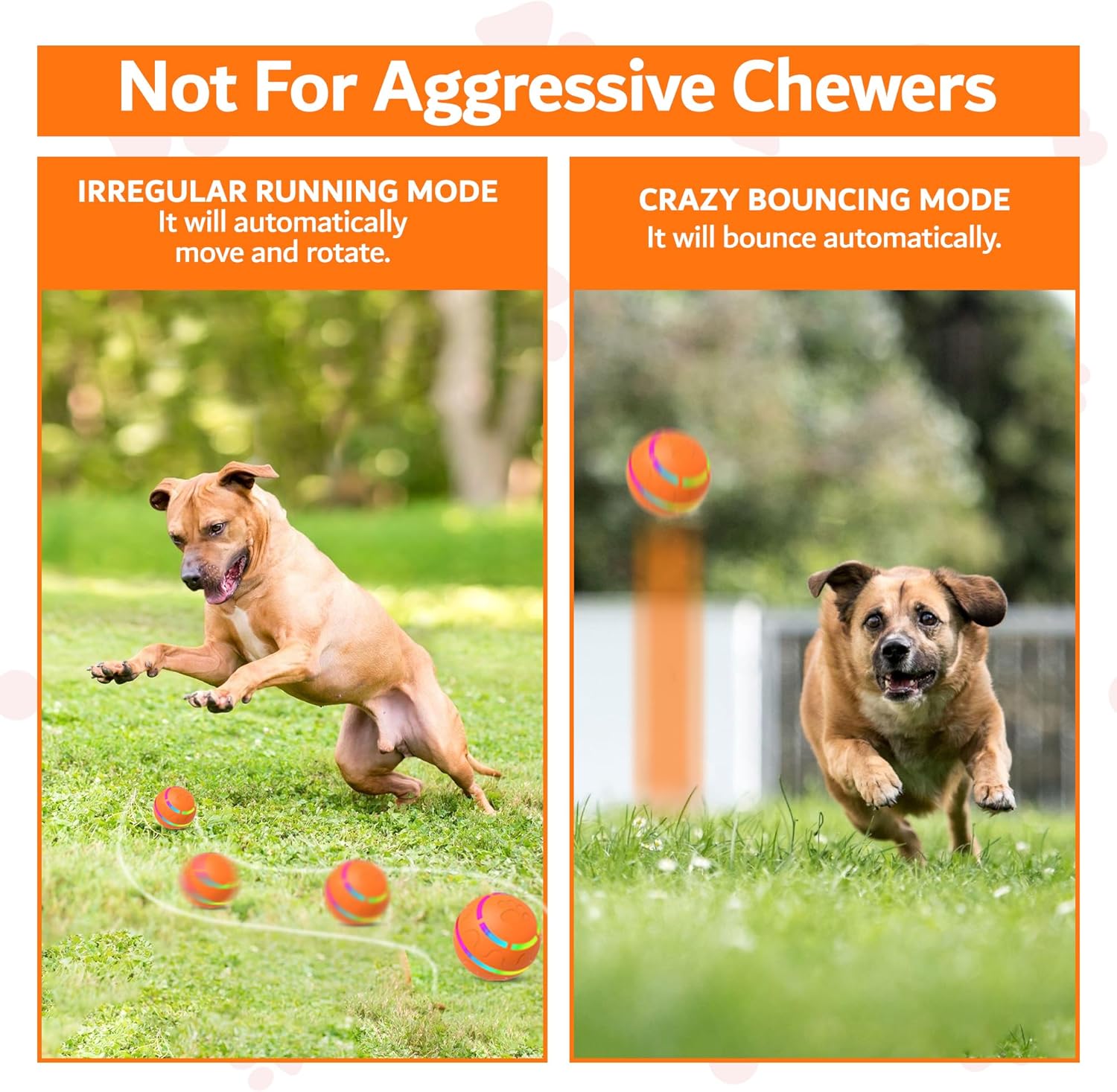New Interactive Dog Toy with Remote Control and LED Flash Light, Self Rolling USB Rechargeable Ball That has 2 Modes, Motion Activated Ball Toys for Dogs/Cats with 2 Work Modes - Orange