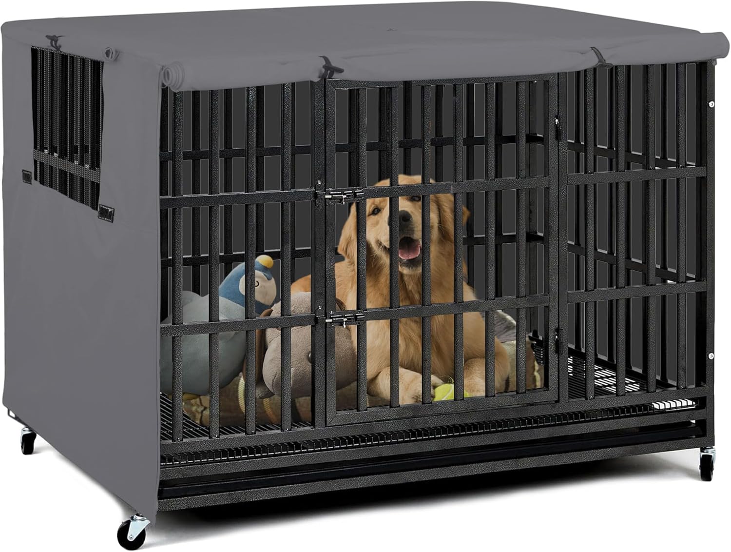 Explore Land Dog Crate Cover Heavy Duty Polyester Pet Kennel Sunshade Universal Fit for 42 inches Wire Cage (Black)